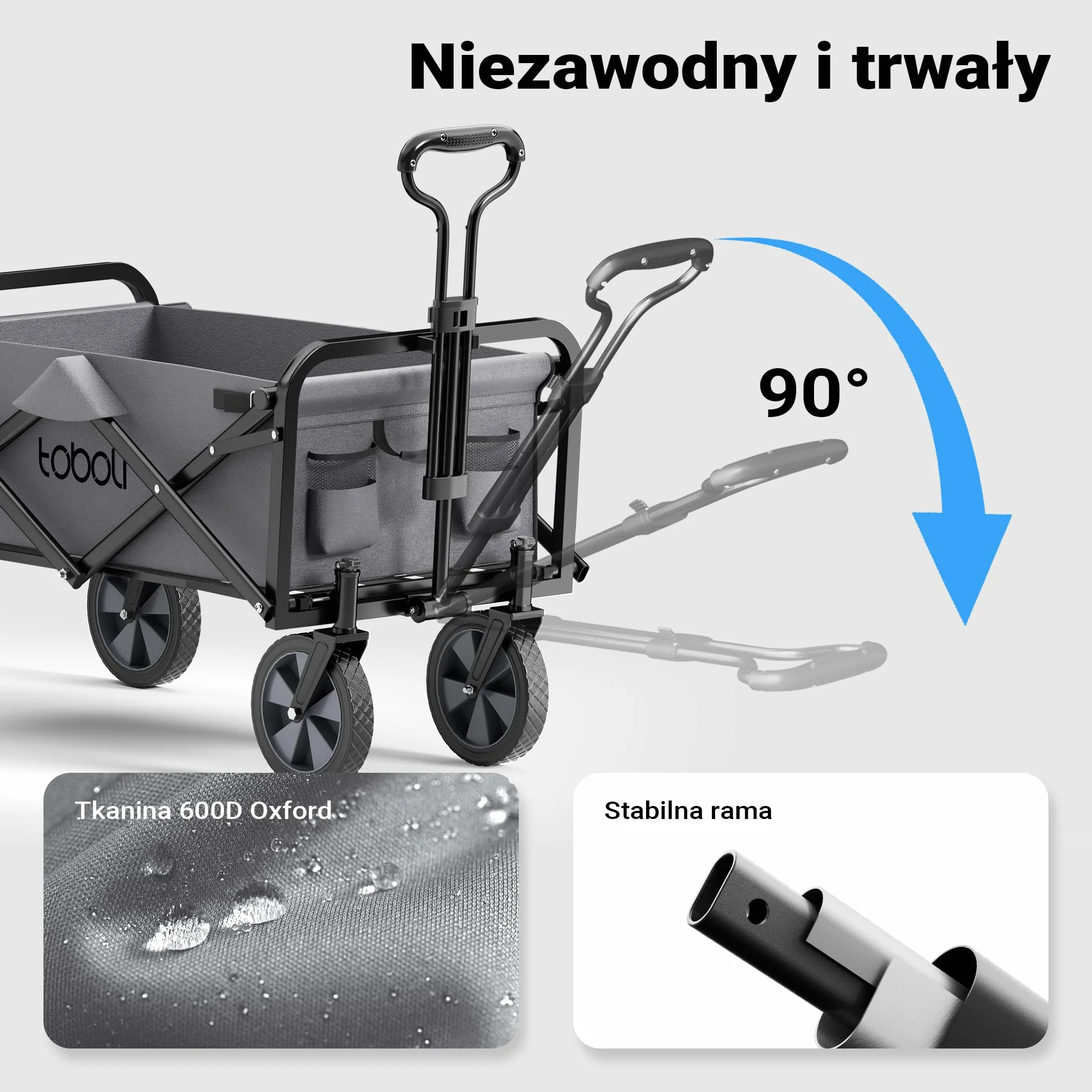 Składany wózek transportowy 100 kg szary kompaktowa przyczepka kempingowa terenowy ogrodowy