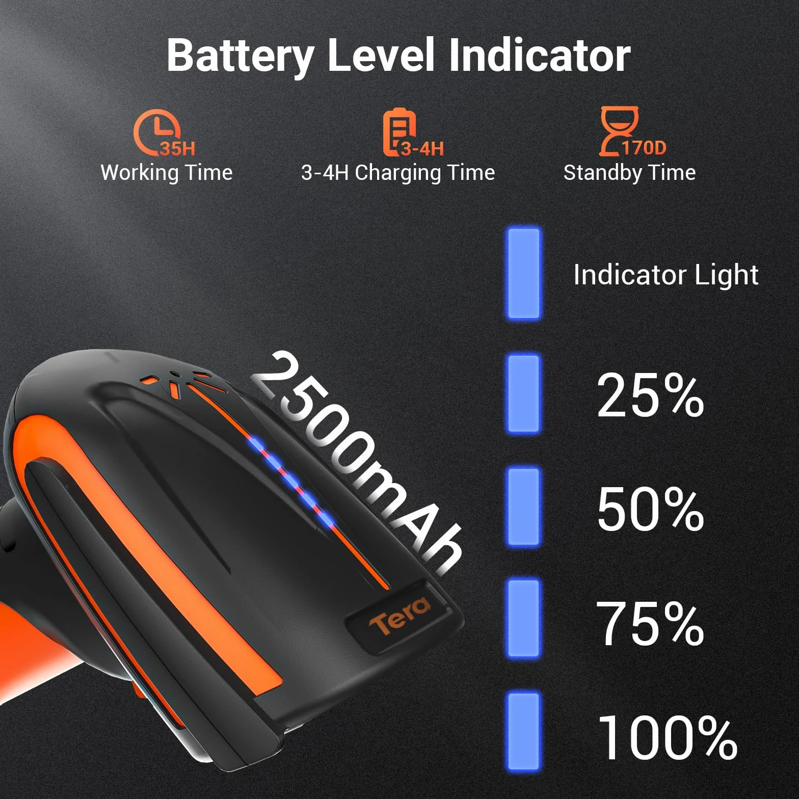 Tera Skaner kodów kreskowych Pro 3 w 1, ekstremalnie wydajny, bezprzewodowy skaner kodów kreskowych 1D, 2D, QR, Bluetooth, 2,4 G, przewodowy skaner kodów kreskowych USB-C 1D, 2500 mAh, doskonała