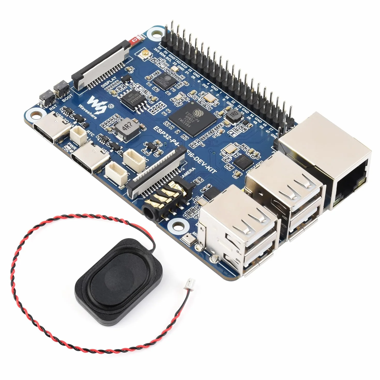 Waveshare ESP32-P4-WIFI6-DEV-KIT High-Performance Development Board, Based on ESP32-P4 & ESP32-C6, Supports Wi-Fi 6, BT 5 & BLE 5, Bundle with Board and Speaker