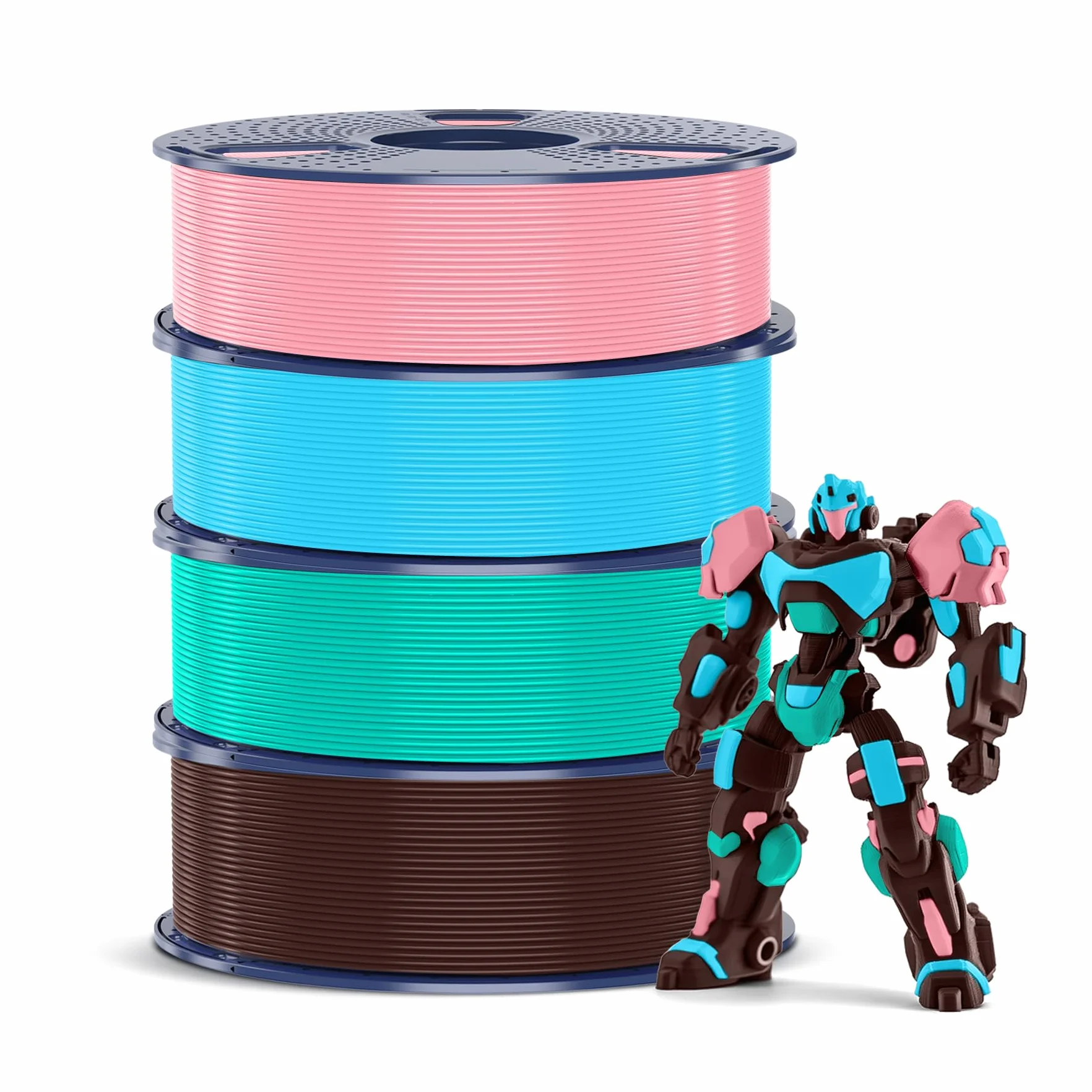 SUNLU 4 kg PETG Filament 1,75 mm, pakiet do drukarki 3D, zwiększona wytrzymałość i odporność na uderzenia, 1 kg, szpula, 4 rolki, czekolada + błękitne niebo + miętowa zieleń + róża sakura