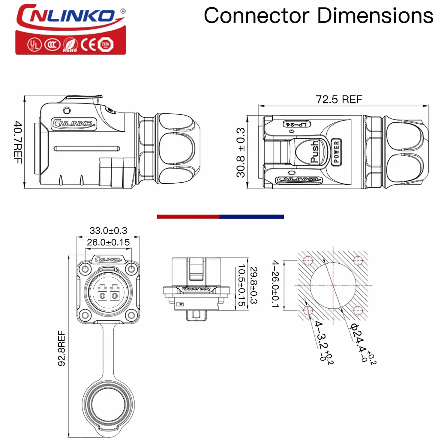 CNLINKO LP-24 złącze światłowodowe LC Single Mode Dual Core IP68 wtyczka optyczna wodoszczelna M24