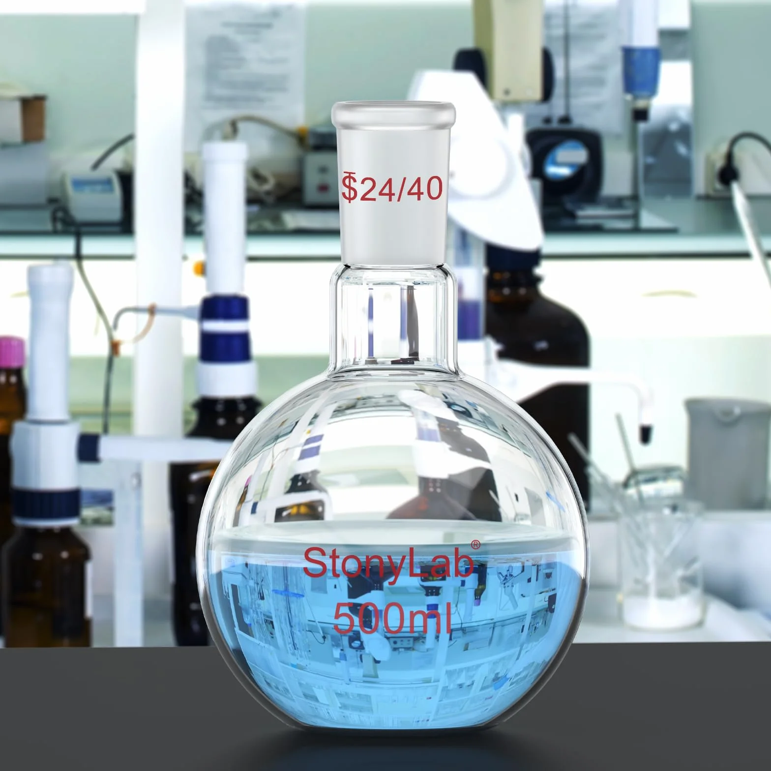 StonyLab 500ml Glas Einhals Flachboden Kochflasche mit 24/40 Standard Taper Outer Joint