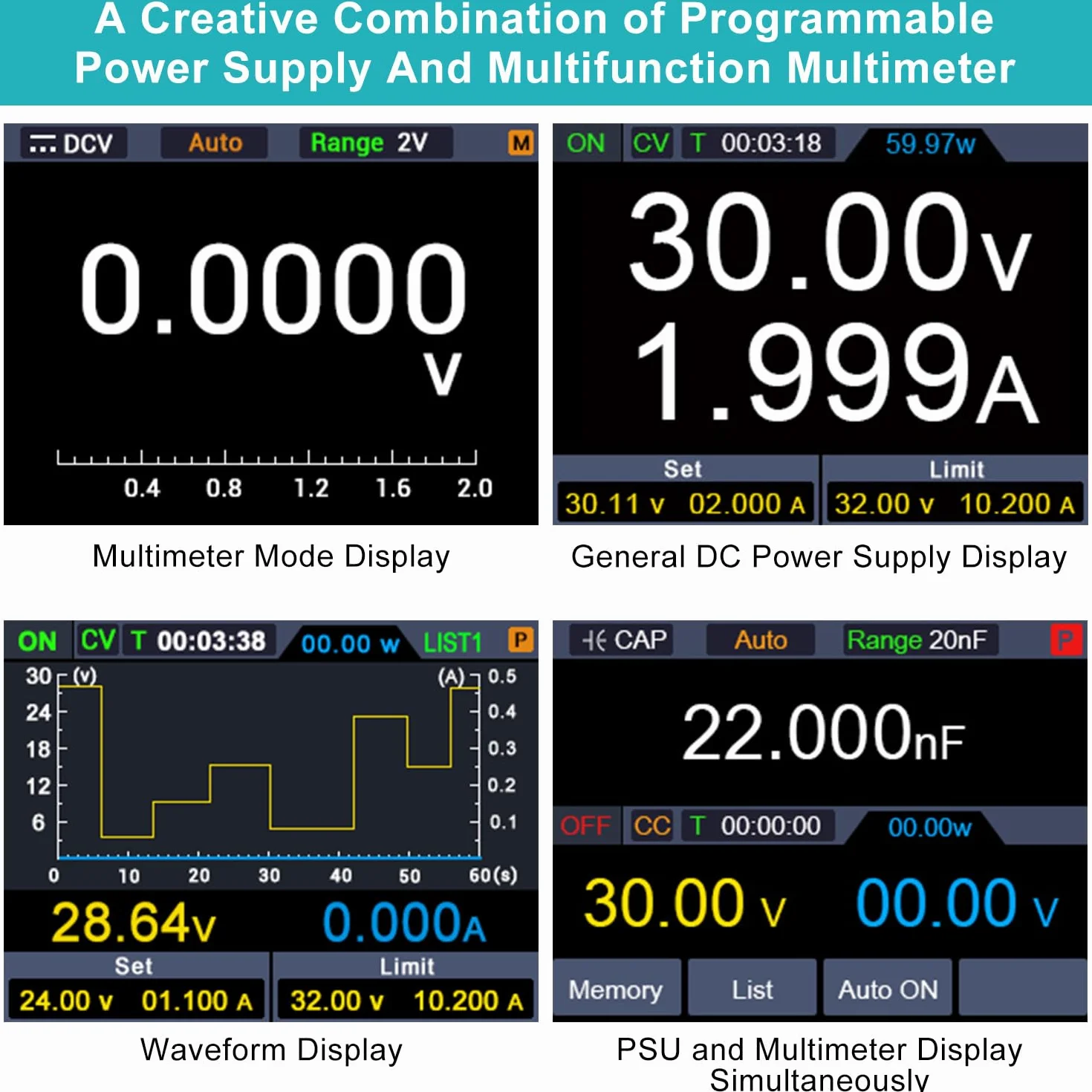 Kiprim Zasilacze laboratoryjne 2 w 1 i programowalny multimetr (0-30 V, 0-10 A) DC310Pro regulowane zasilacze z pamięcią danych, OCP, OVP, oprogramowaniem PC i ładowaniem USB