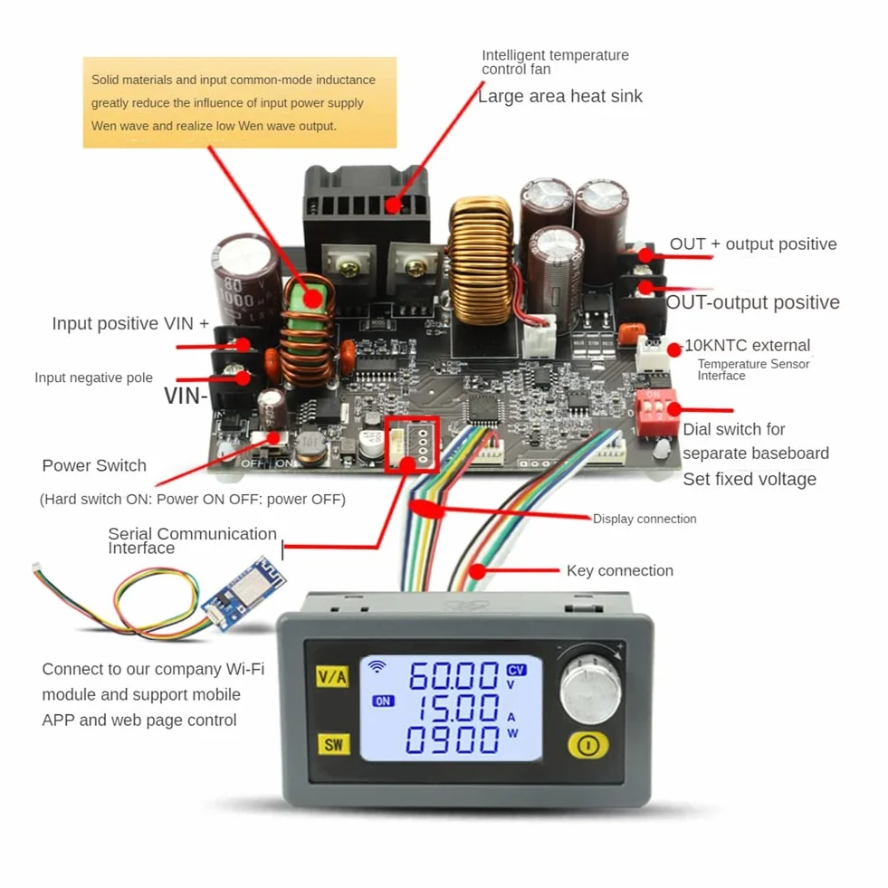 XY6015L 0-60V 15A 900W DC DC Converter Moduł Zasilania CC CV Regulowany Regulowany Zasilacz Laboratoryjny