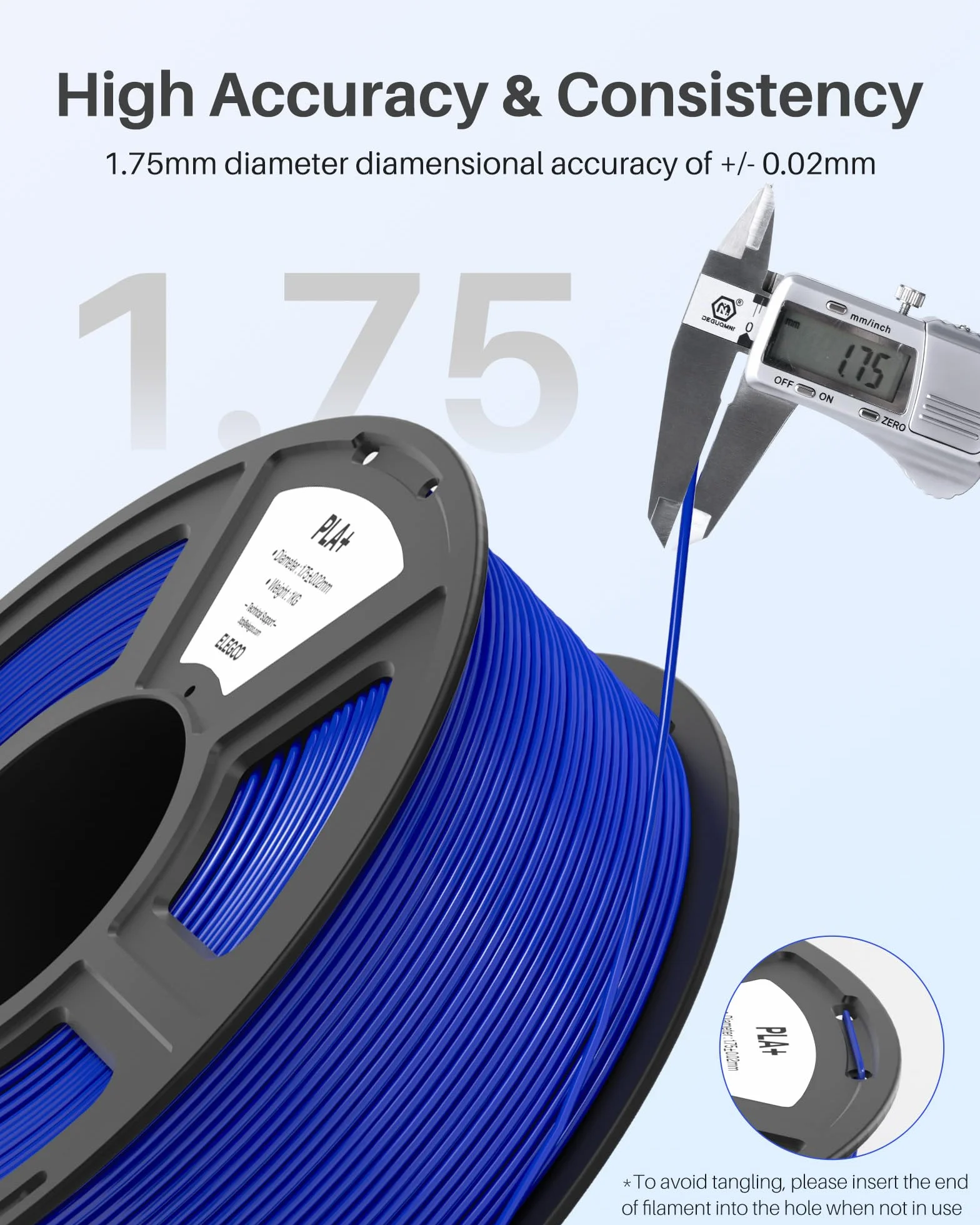 ELEGOO PLA+ filament 1,75 mm biały 2 kg dokładność +/- 0,02 mm do drukarek 3D
