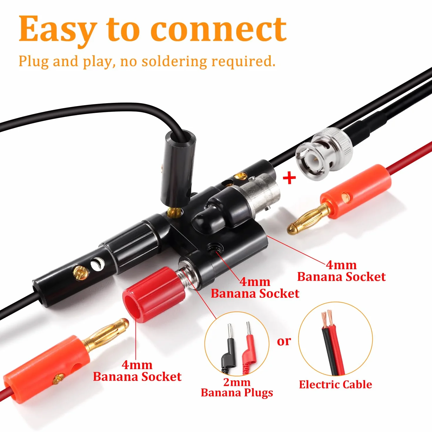 BNC Żeński na 2 x 4mm Podwójny Wtyk Bananowy Adapter Koncentryczny do Kabla Oscyloskopowego, Rozdzielacz Koncentryczny RF, BNC Żeński na Podwójny Wtyk Bananowy