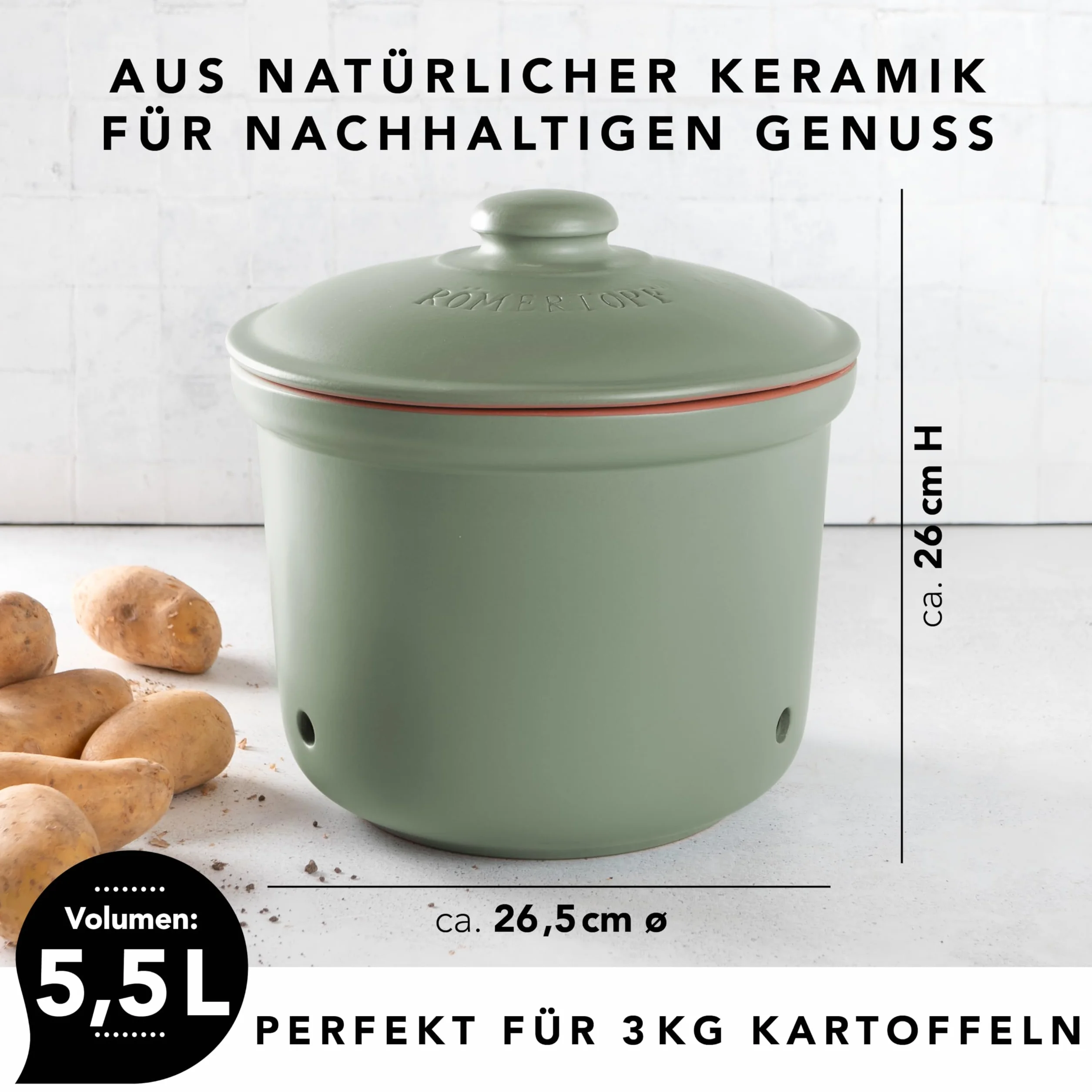 Römertopf Max Plus garnek do ziemniaków 5,5 litra oddychająca glina zielony