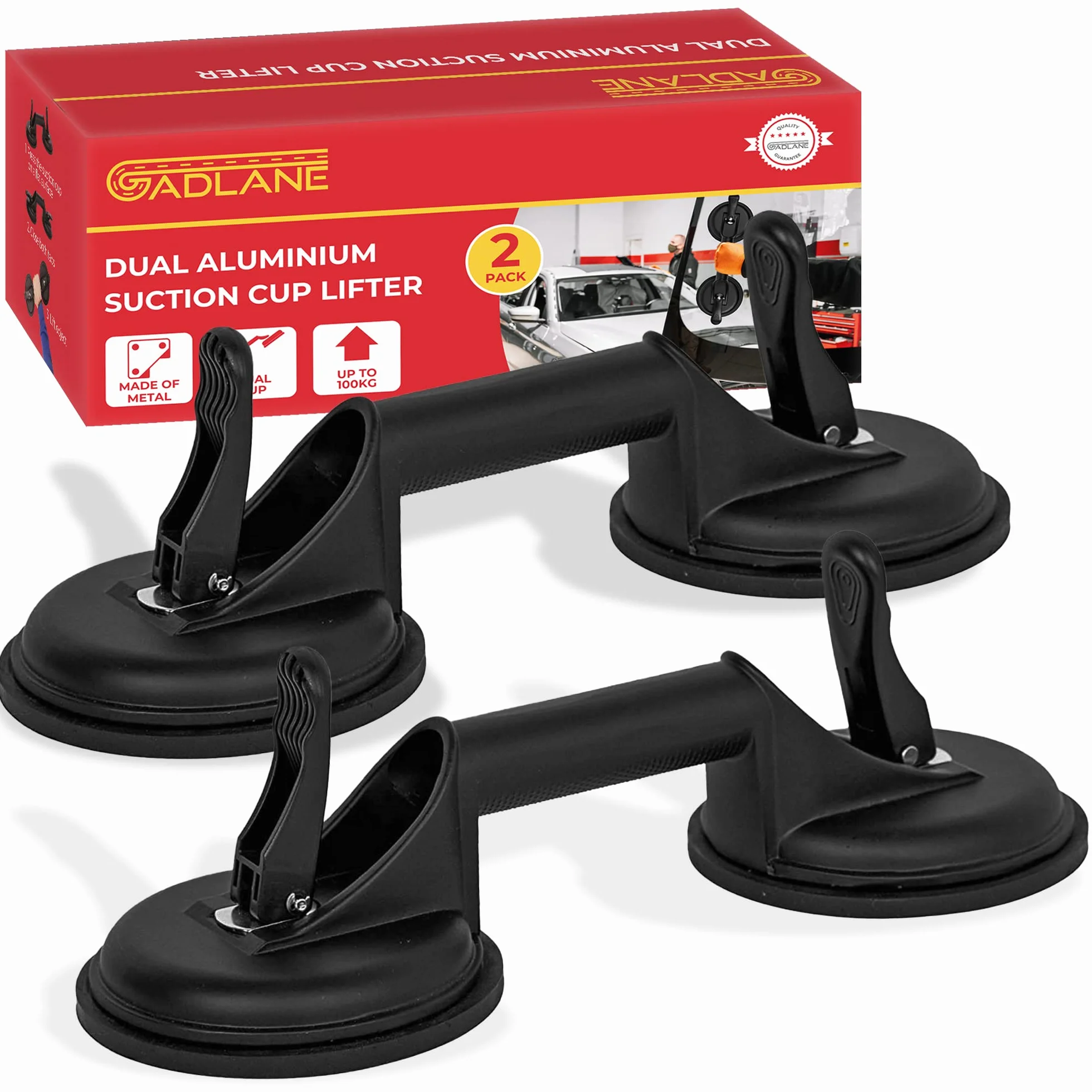 GADLANE 2 x Saugnapf Griff Saugheber Glas Mit 2 Saugnäpfen Glassauger Vakuum Heber Hält Bis Zu 100kg - Schwarz