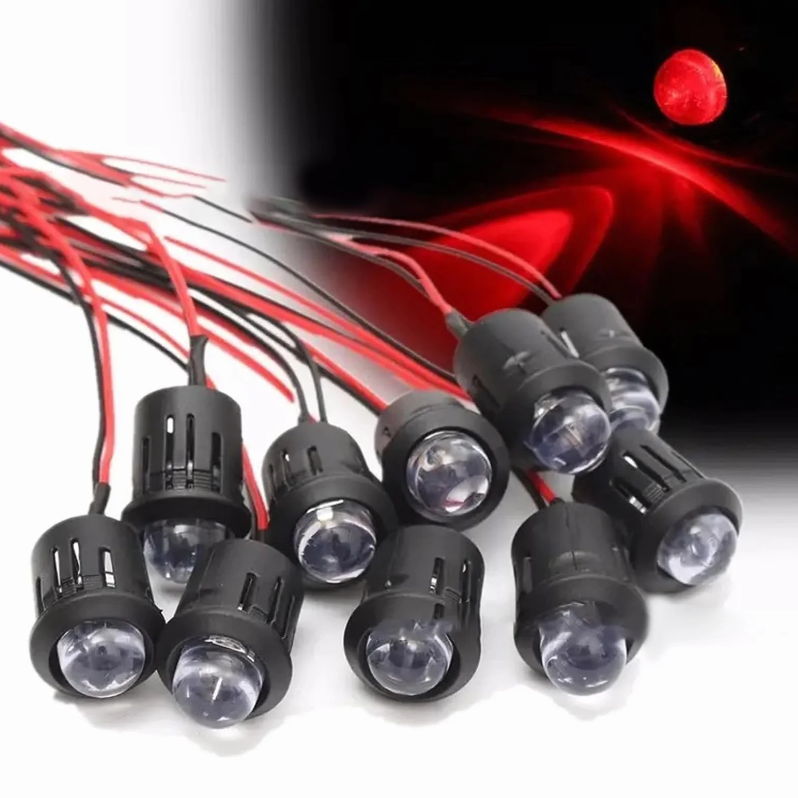 Tablica Pilot Lampka Kontrolna żarówka Okablowana Dioda Elektroluminescencyjna LED Plastikowy Klips Uchwyt Panel Wyświetlacza do Oświetlenia Samochodu światło Hamowania 10mm 12V (Czerwony)