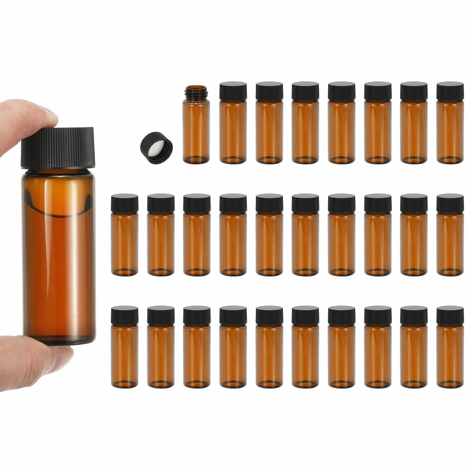 PATIKIL Fiolki ze szkła bursztynowego, 30 ml, 28 fiolek na próbki z zakrętką, butelka z odczynnikiem, szczelna, szklana fiolka na próbki płynu, do przechowywania w laboratorium laboratoryjnym