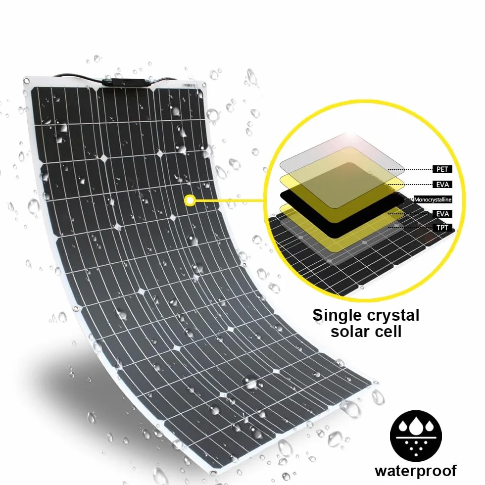 200W 12V zestaw elastyczny panel słoneczny 2x100W monokrystaliczny moduł fotowoltaiczny, kontroler ładowania 20A, do RV, przyczepy kempingowej, samochodu, łodzi, 12/24v akumulatora