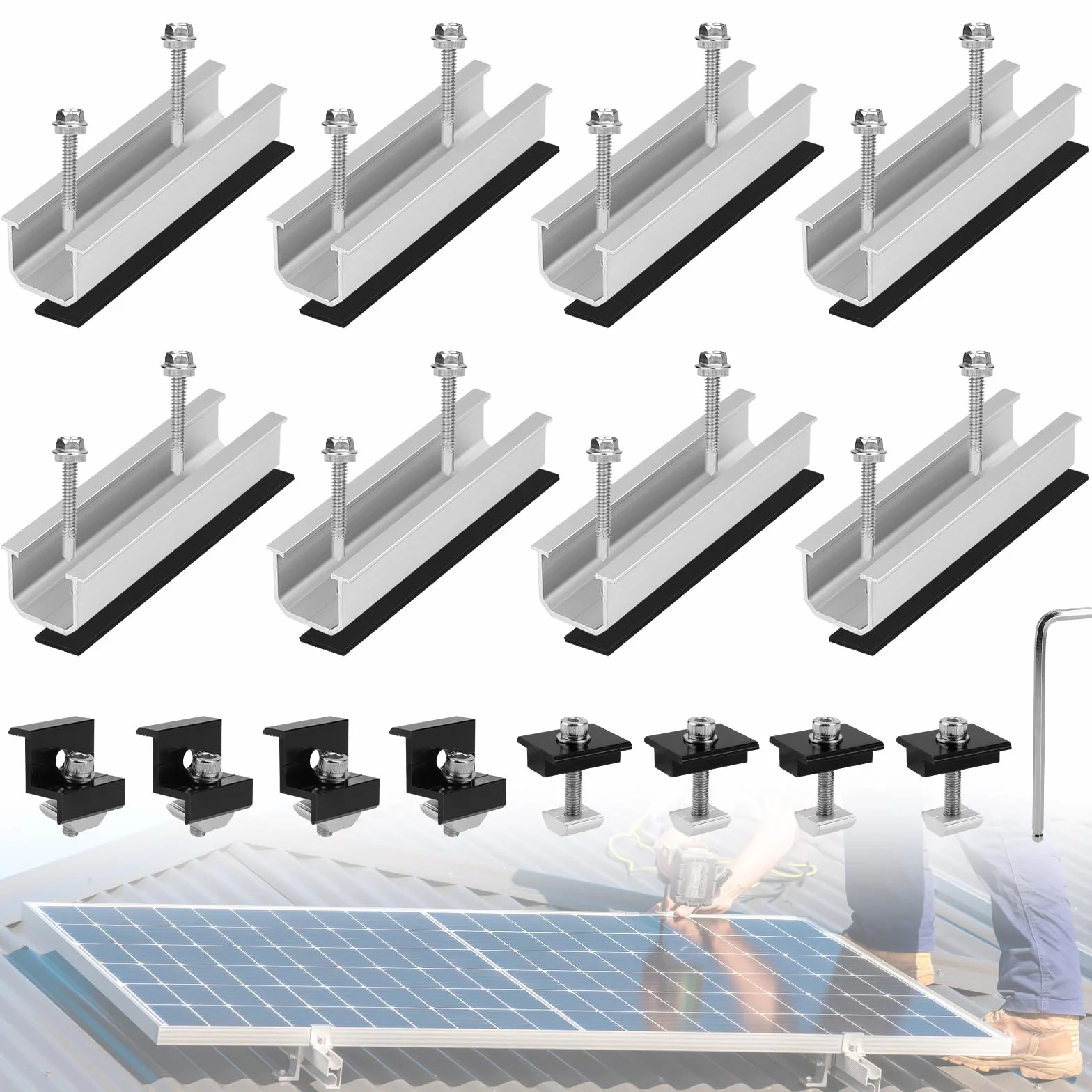 EXLECO 8 x 12 cm uchwyt solarny płaski dach zestaw montażowy do elektrowni balkonowej wspornik modułu solarnego uchwyt na płaski dach fotowoltaiczny, szyna montażowa, panel słoneczny, mocowanie z