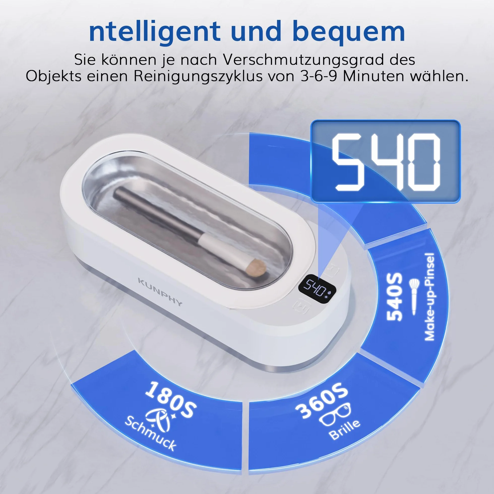 Kunphy Ultradźwiękowe urządzenie do czyszczenia okularów, 48000 Hz, 350 ml, z cyfrowym timerem, ultradźwiękowe urządzenie do czyszczenia okularów, biżuterii, szyn zębowych, monet
