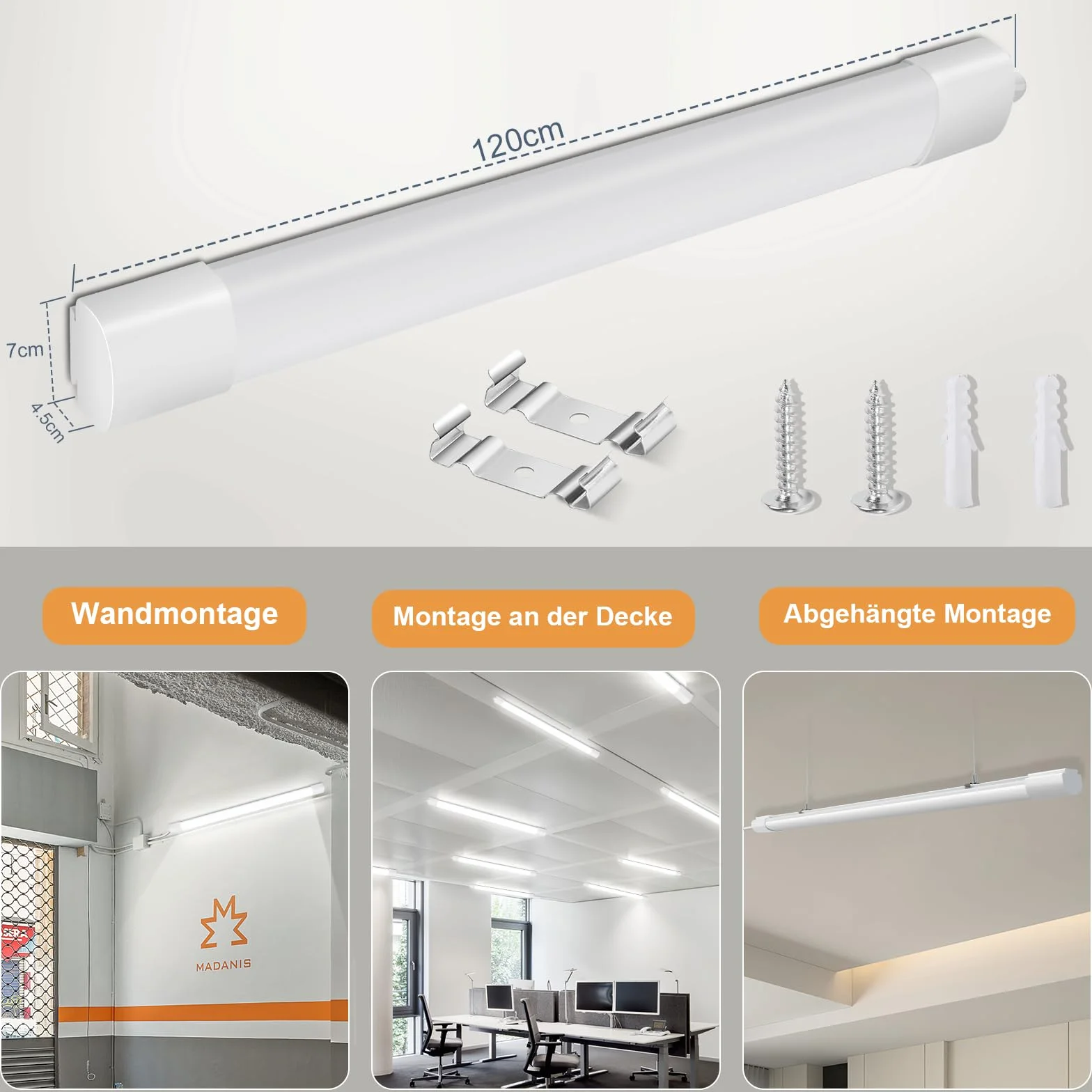 Oraymin Neon Led 120 CM, 36 W 4000 LM oprawa wewnętrzna 4000K Neutralna biel, IP65 Wodoodporna lampa sufitowa do warsztatu, garażu, pod podłogą, biura
