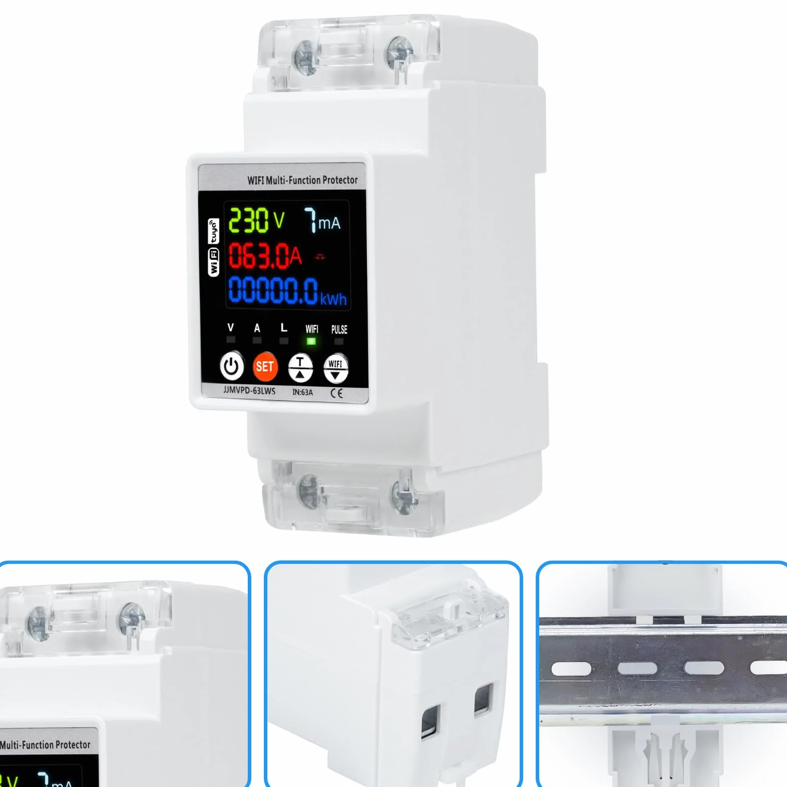 Stabilizator napięcia 220 V 63 A 230 V ochrona przeciwprzepięciowa WiFi na szynie DIN z kolorowym ekranem