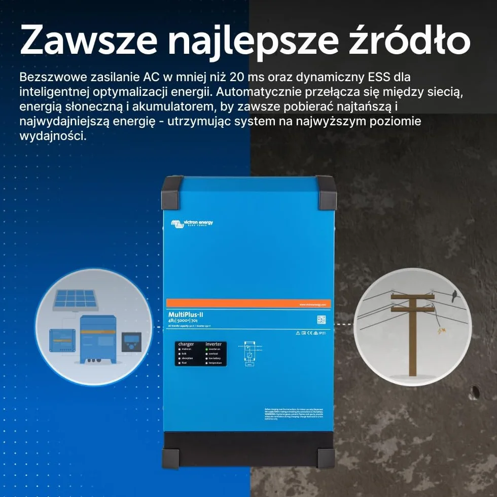 Victron Energy MultiPlus-II 5000VA 48-Volt 230V Falownik Sinusoidalny 70 amp Ładowarka do Akumulatorów