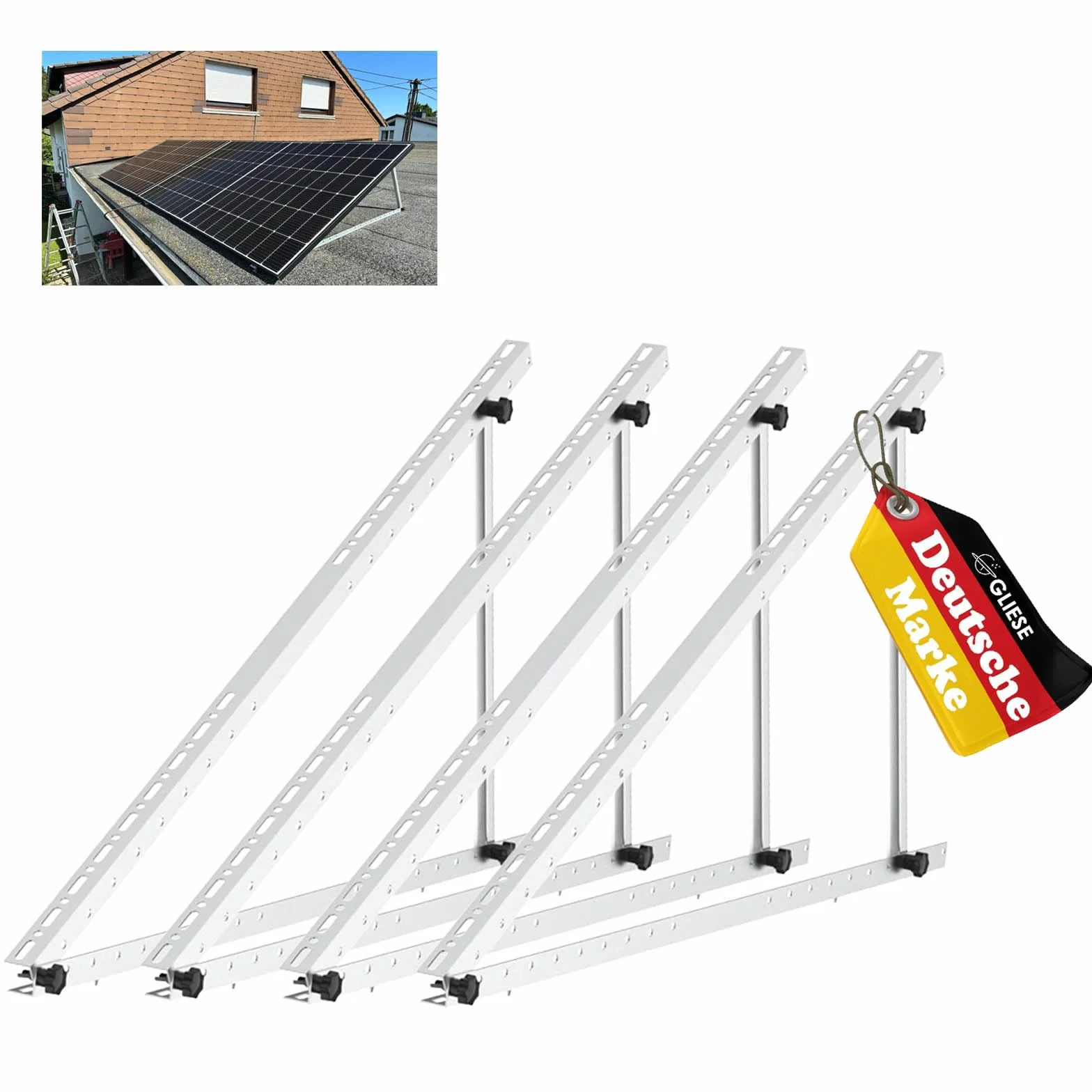 GLIESE Uchwyt balkonowy Kraftwerk 118 cm 46,5 cala (2 pary), uchwyt modułu solarnego ze stopu aluminium, regulowany kąt od 0° do 90°, uchwyt do elektrowni balkonowej, uchwyt na panel słoneczny, do 100