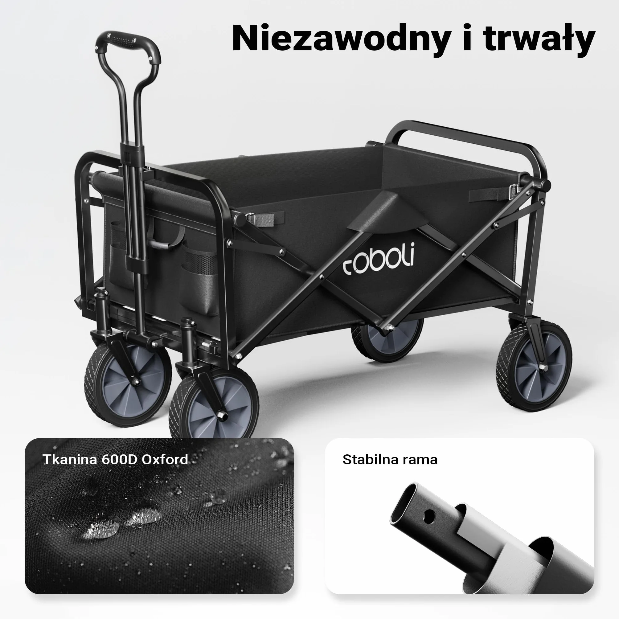 Składany wózek transportowy z teleskopowym uchwytem do 100 kg, kompaktowa przyczepka kempingowa, solidny wózek plażowy, turystyczny i ogrodowy