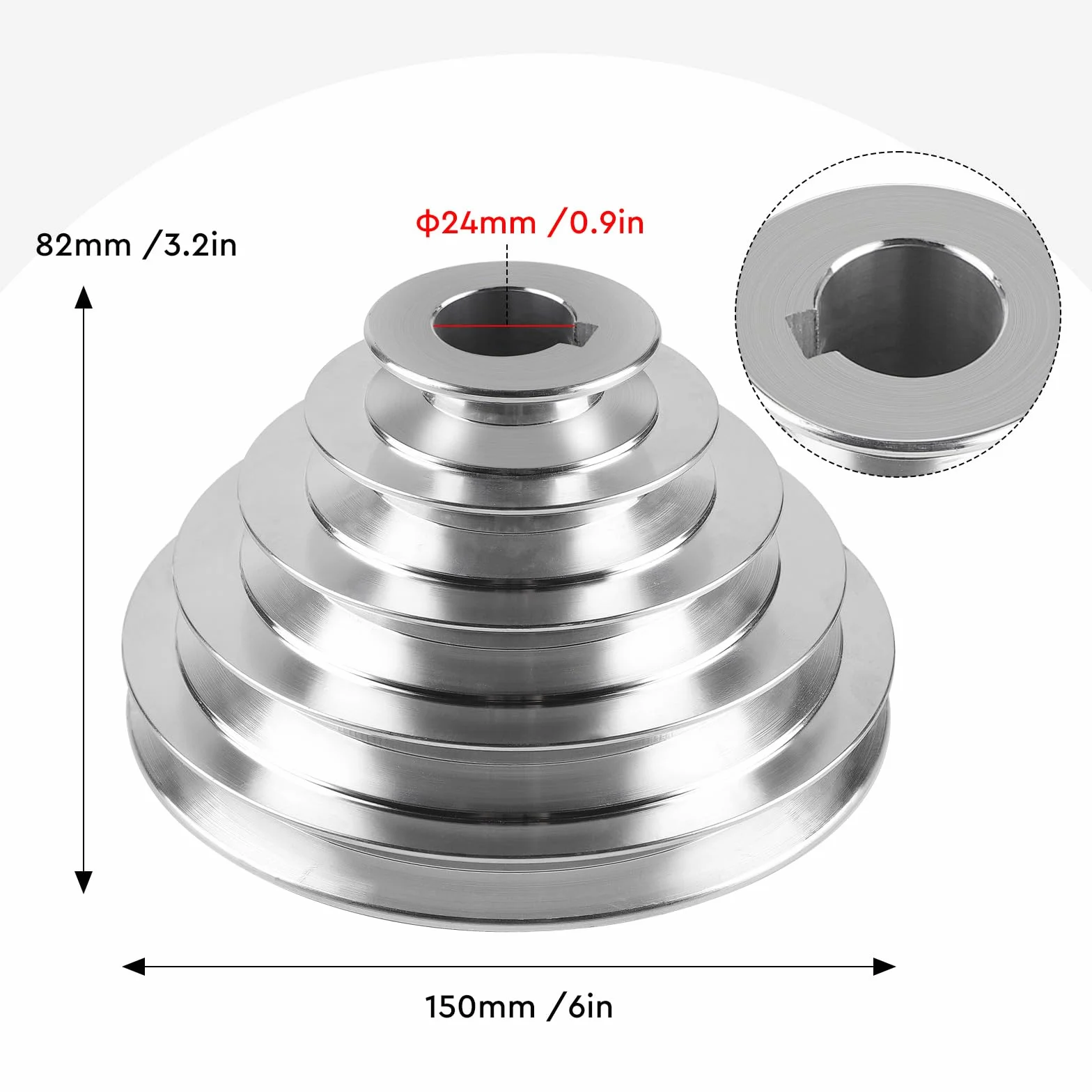 SWAWIS Koło pasowe pagodowe 5 wąwozów, średnica otworu 24 mm, średnica zewnętrzna 54 mm-150 mm, koło pasowe ze stopu aluminium do paska w kształcie litery A typu V, szerokość taśmy 12.7mm
