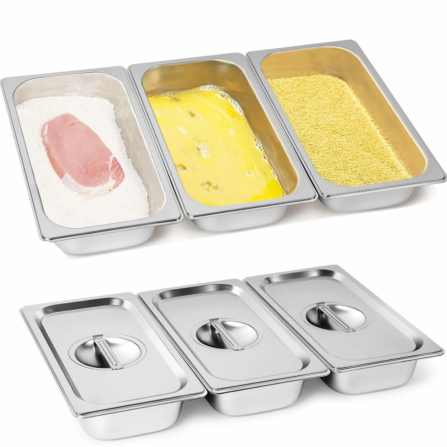Zestaw misek do panierowania ze stali nierdzewnej GN 1/3 32,5x17,5x6,5 cm prostokątne pojemniki gastronomiczne