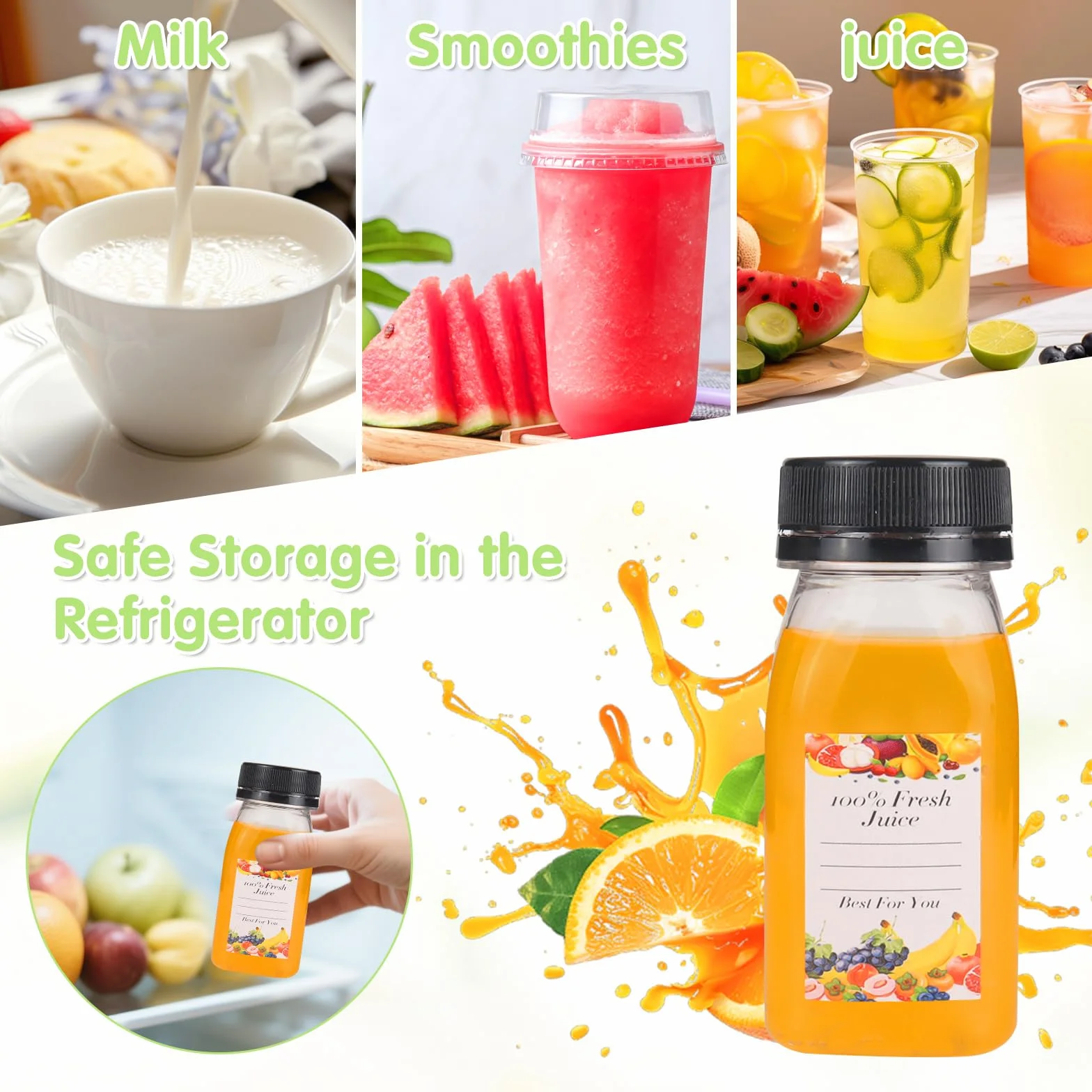 winbest 12 sztuk plastikowych butelek do shotów 120 ml, z naklejkami wielokrotnego użytku, 120 ml, do napełniania napojów i smoothies
