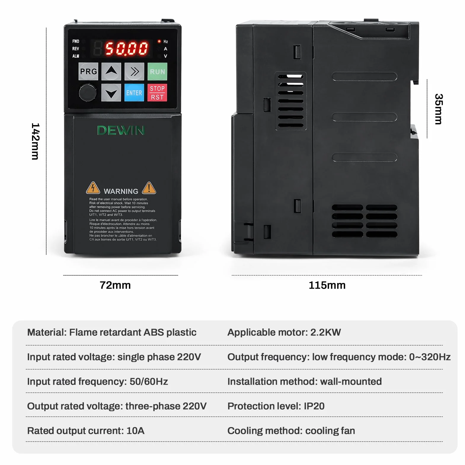 DEWIN przetwornica częstotliwości VFD 2,2 kW 220 V wejście 1-fazowe wyjście 3-fazowe regulator prędkości silnika