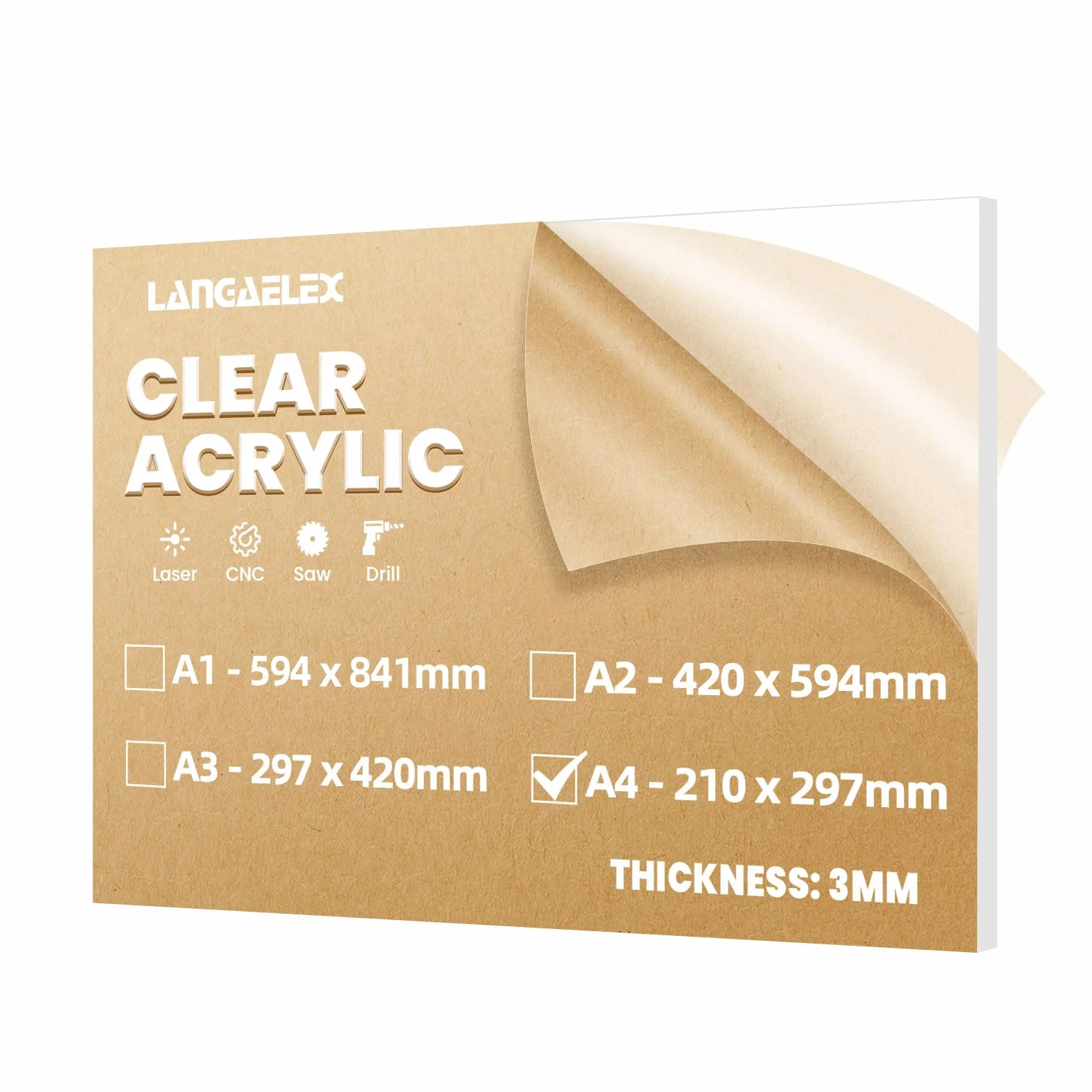 Przezroczysta płyta akrylowa odlewana A4 (210 x 297 mm), 3 mm grubości płyta pleksiglasowa do cięcia laserowego, znaków, wymiany szkła, projektów DIY i rzemiosła