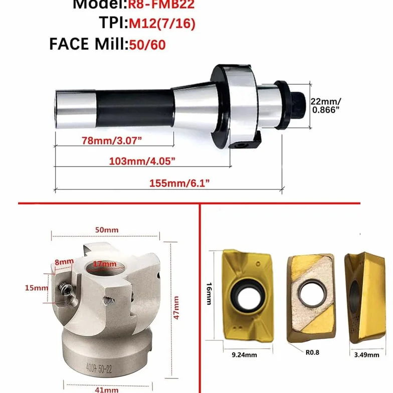 ASZLBYN R8 uchwyt narzędziowy R8-FMB22 7/16"-20 UNF adapter wrzeciona BAP400R 50-22-4T 90° flet głowica frezu płaski APMT1604PDER CNC płytki do cięcia