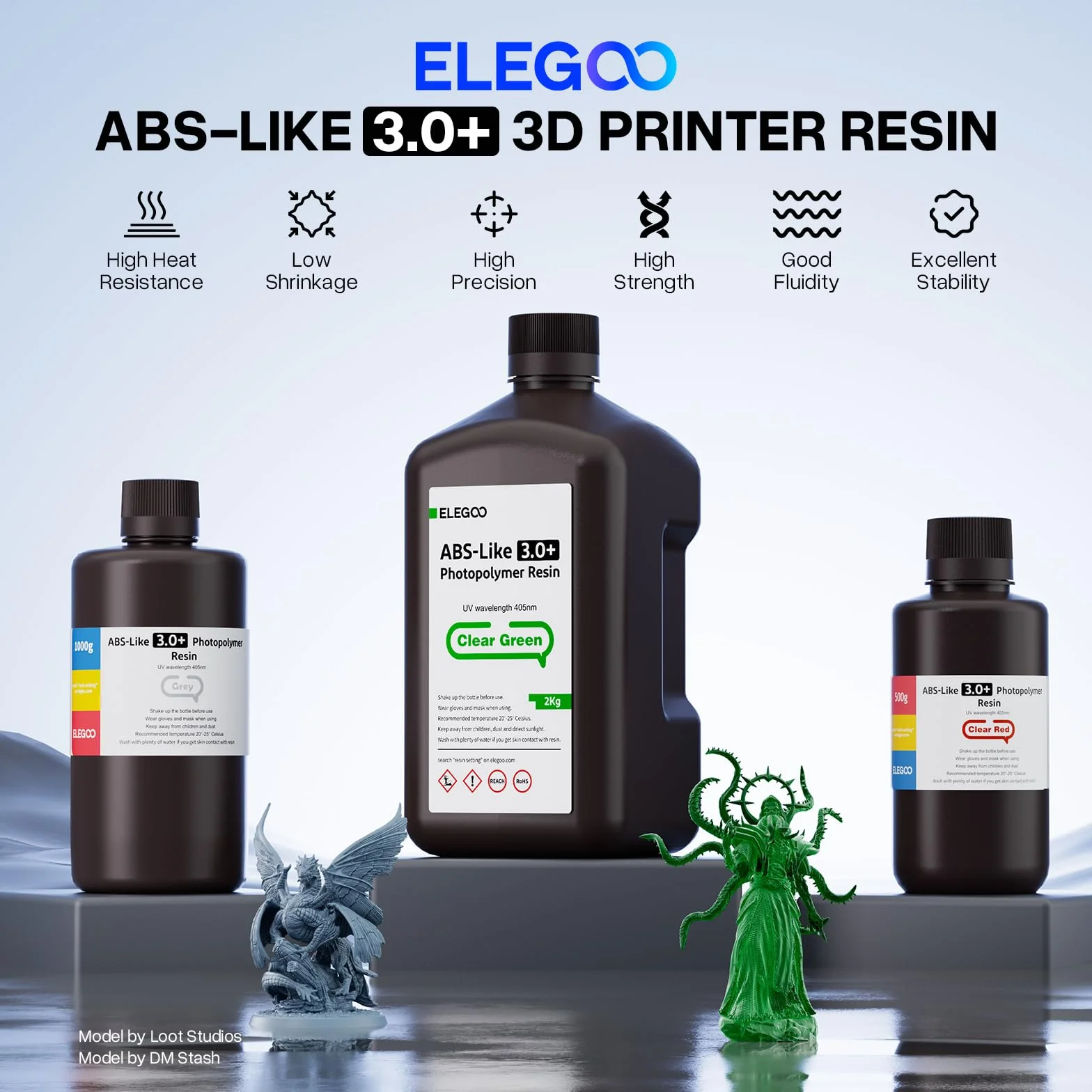 ELEGOO ABS-Like Resin 3.0 Plus, Żywica Fotopolimerowa do Drukarek 3D, Wysoka Odporność Na Ciepło, Szybkie Utwardzanie, 1000g Szary