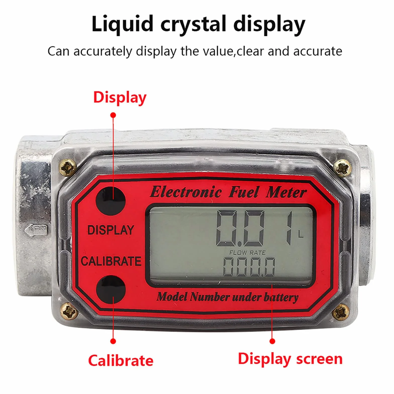 Mini Cyfrowy Przepływomierz Turbinowy Wyświetlacz LCD Miernik Przepływu Pompy do Pomiaru Benzyny Nafty Wysokoprężnej 15-120L 1 "NPT(Czerwony)