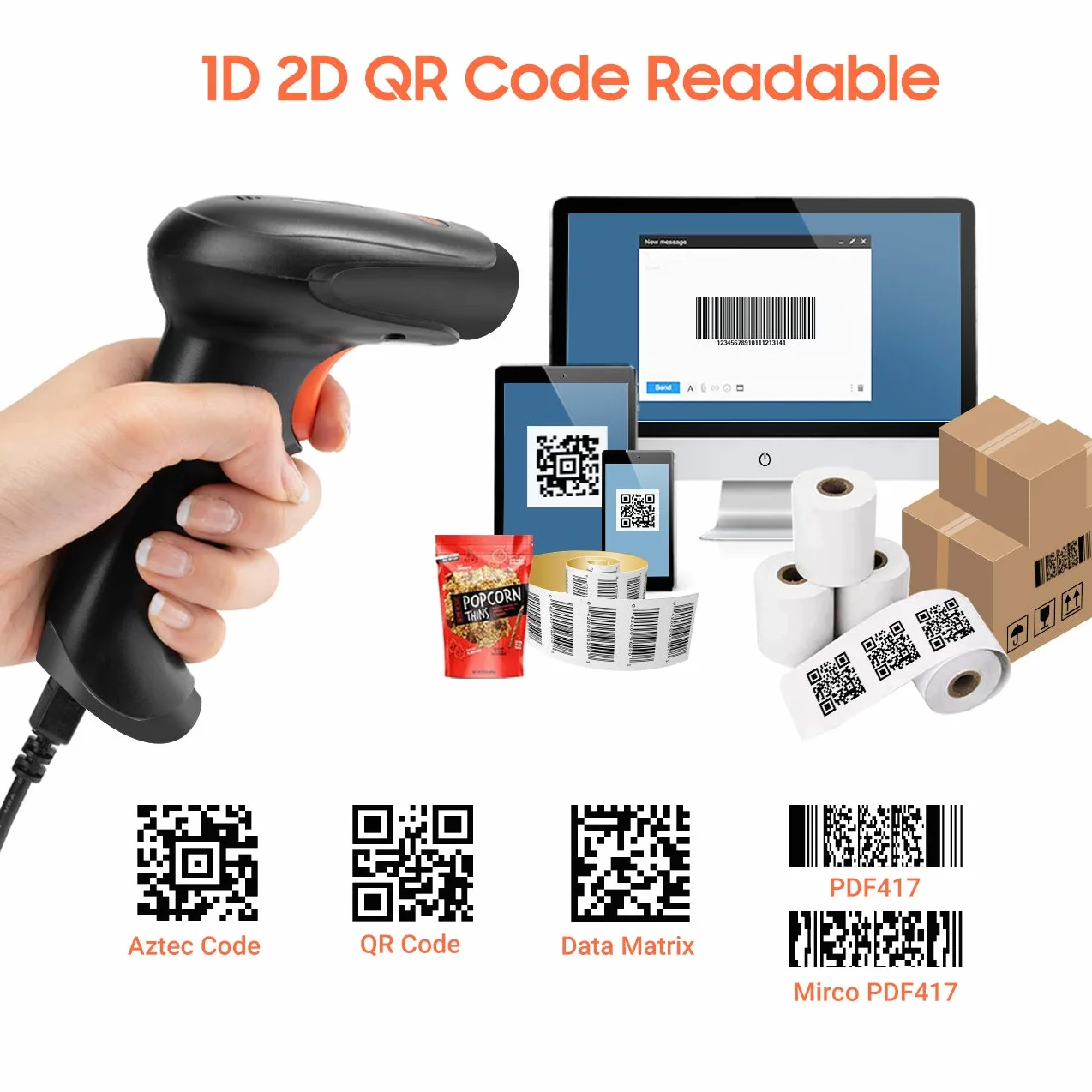 Tera Bezprzewodowy Skaner Kodów Kreskowych 2D 1D 3 w 1 2,4 GHz USB 2000 mAh