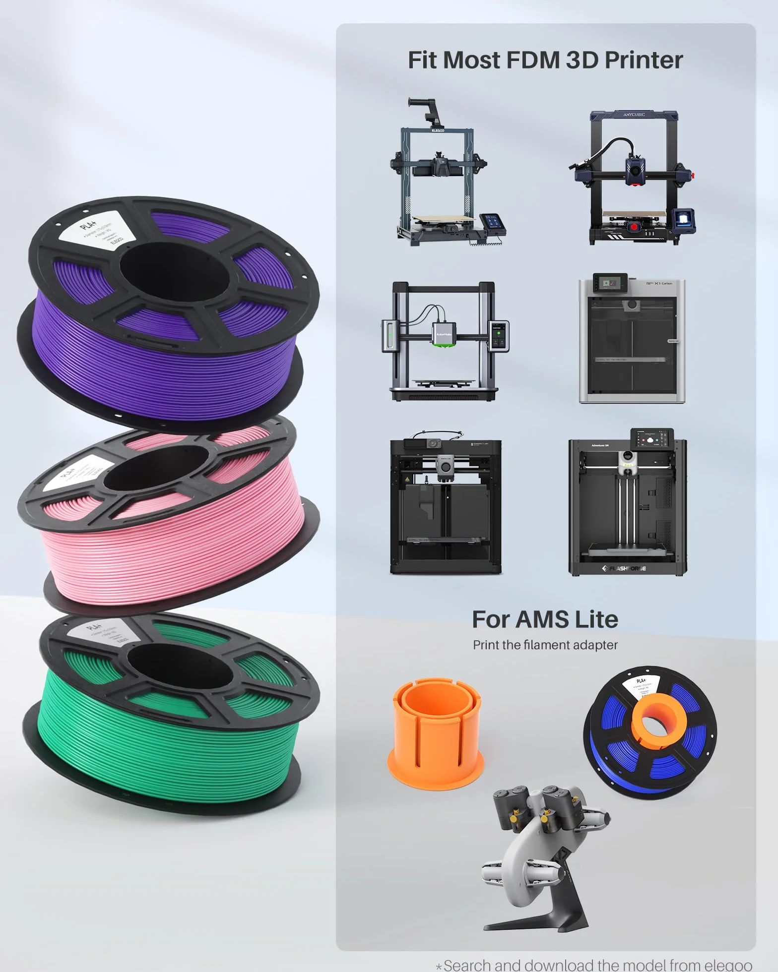 ELEGOO PLA+ filament 1,75 mm biały 2 kg dokładność +/- 0,02 mm do drukarek 3D