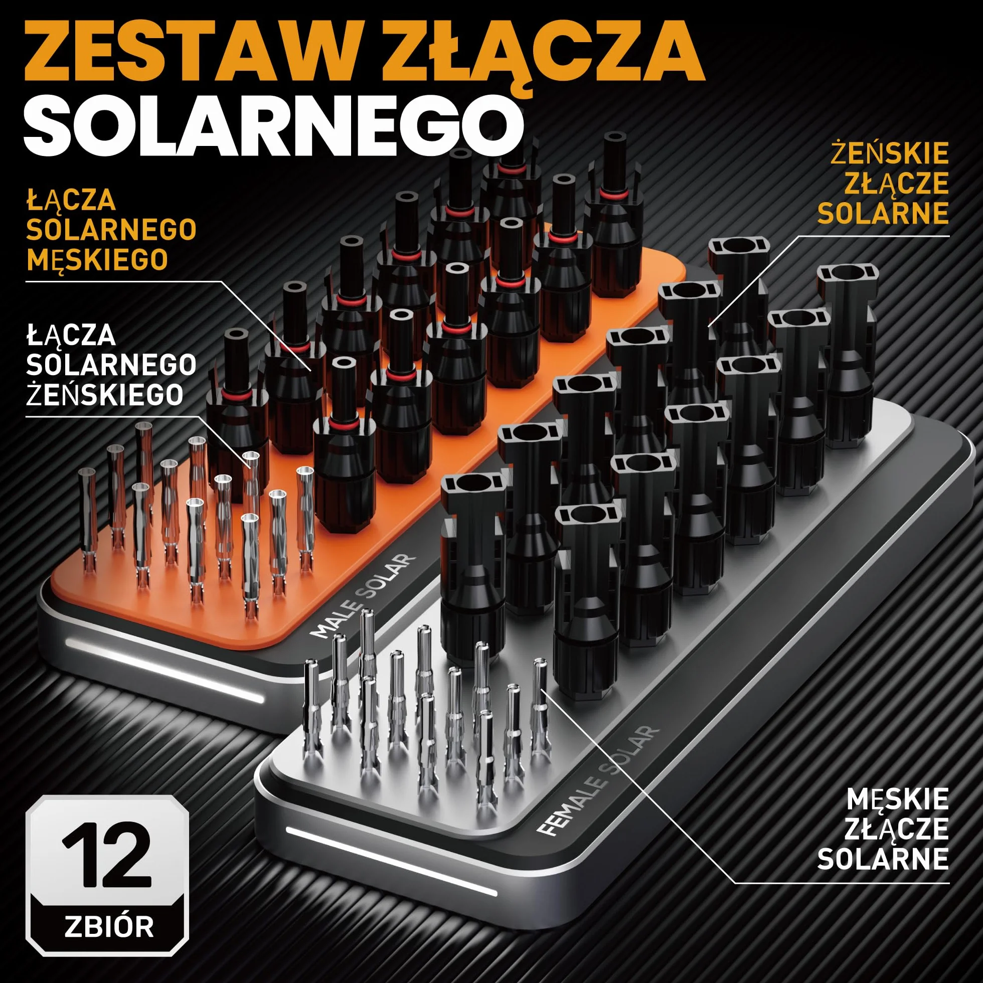 SOMELINE Zestaw szczypiec do zaciskania złączy solarnych, do kabli 2,5-6mm², 12-częściowy męski żeński wtyk kablowy do paneli słonecznych, 1 para kluczy do kabli do paneli