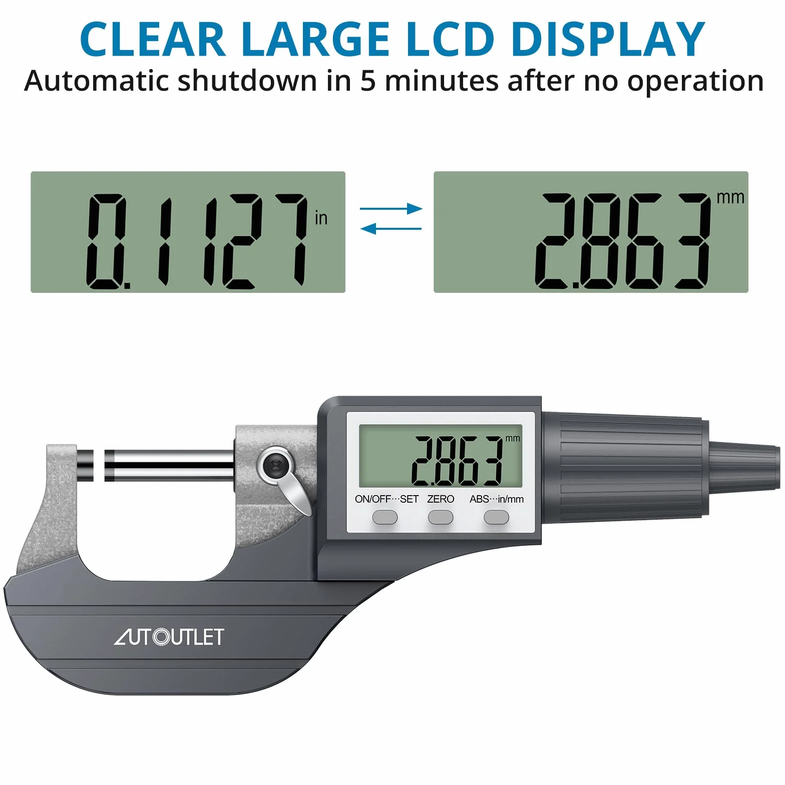 AUTOUTLET Mikrometr cyfrowy mikrometr 0-25 mm/0,001 mm, wysoka precyzja LCD cyfrowy mikrometr suwak mikrometrowy długość narzędzie pomiarowe mikrometr 0,001 mm (0,00005") - szary