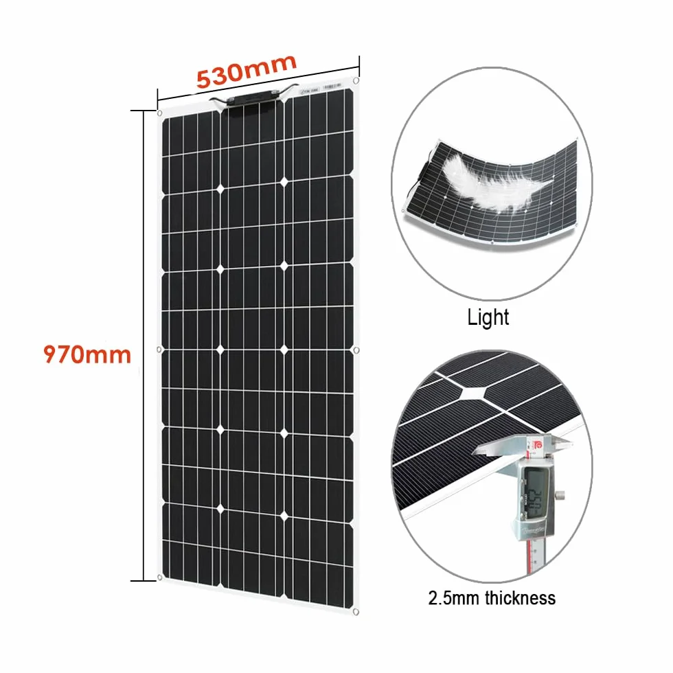 200W 12V zestaw elastyczny panel słoneczny 2x100W monokrystaliczny moduł fotowoltaiczny, kontroler ładowania 20A, do RV, przyczepy kempingowej, samochodu, łodzi, 12/24v akumulatora