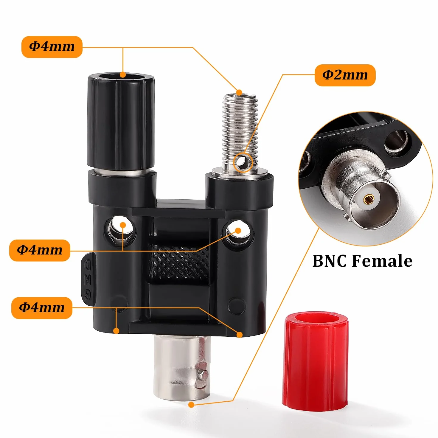 BNC Żeński na 2 x 4mm Podwójny Wtyk Bananowy Adapter Koncentryczny do Kabla Oscyloskopowego, Rozdzielacz Koncentryczny RF, BNC Żeński na Podwójny Wtyk Bananowy