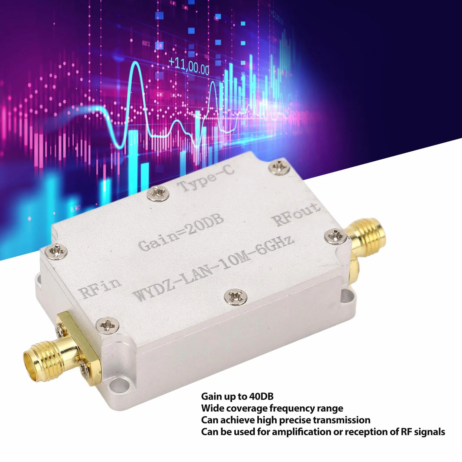 Wzmacniacz o Bardzo Niskim Poziomie Szumów, 40DB Wzmacniacz Szerokopasmowy o Wysokim Wzmocnieniu Pasmo Przenoszenia od 10M do 6GHz Precyzyjna Transmisja Płytka Modułu LNA dla