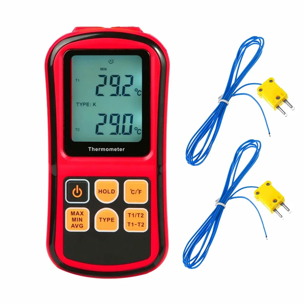 Mengshen Cyfrowy termometr, 2-kanałowy czujnik termopary typu K, miernik temperatury dla typu K/J/T/E/R/N/S, od -200℃ do 1372℃ (-200°F do 340°F)