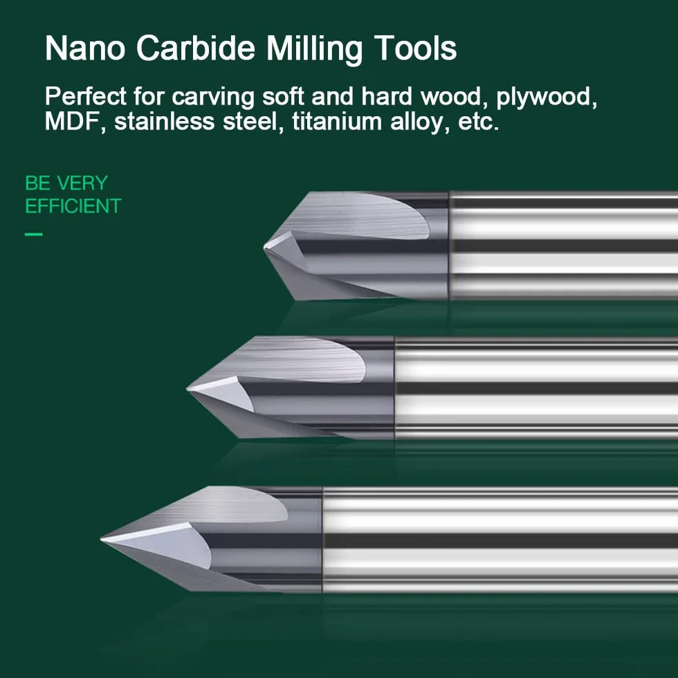 ASNOMY CNC Frez z rowkiem V 60° 90° Frez do drewna 4 mm 6 mm trzpień 3-Flauta TiAlN Powlekany węglik wolframu