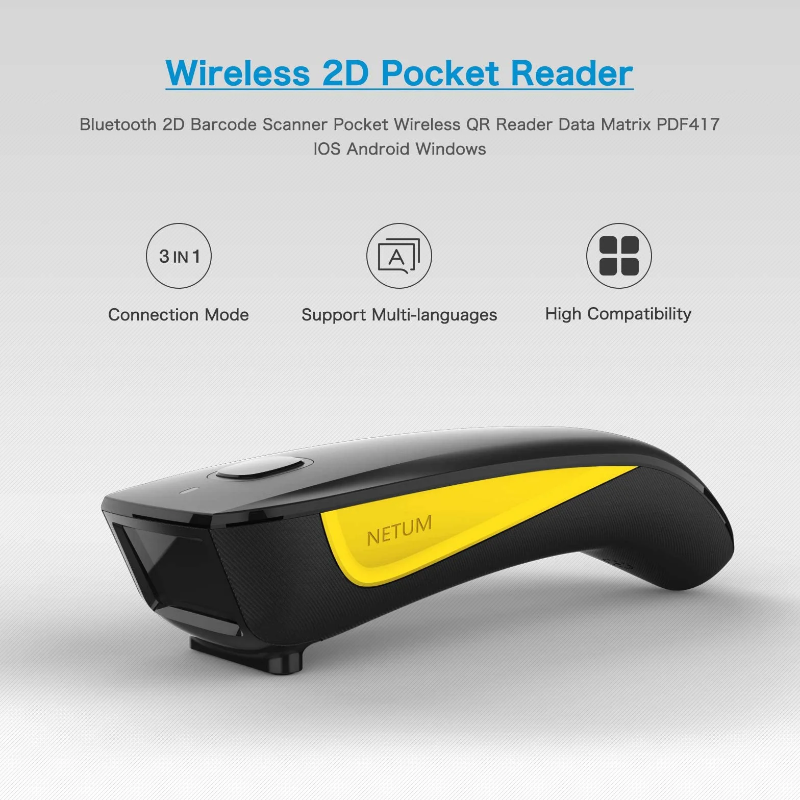 NETUM C750 Bezprzewodowy Skaner Kodów Kreskowych 1D 2D QR Bluetooth USB