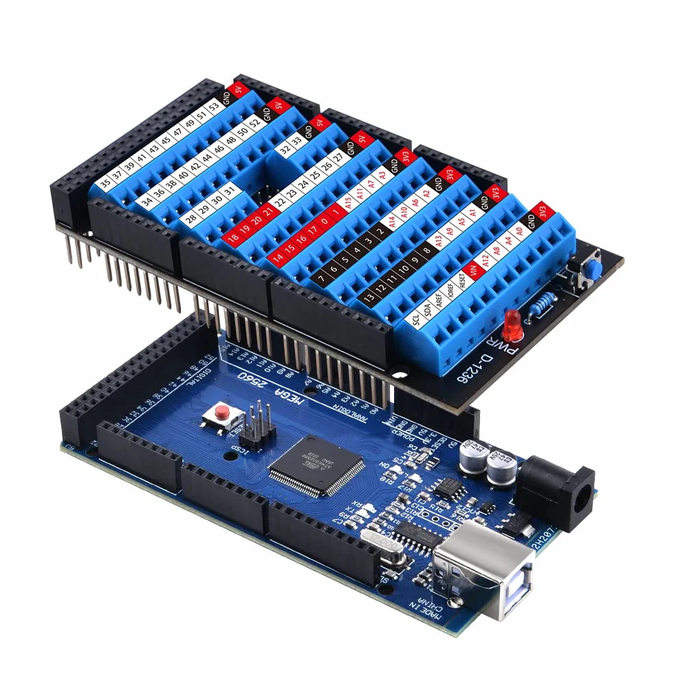 GeeekPi MEGA 2560 R3 Płytka rozruchowa z przyciskiem resetu i wskaźnikiem LED, moduł rozruchowy z rozszerzeniem GPIO dla Arduino MEGA 2560 R3