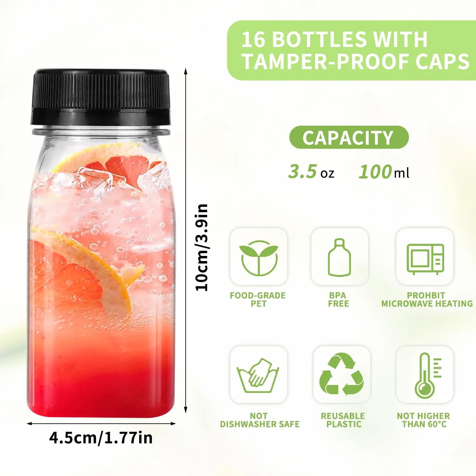 winbest 12 sztuk plastikowych butelek do shotów 120 ml, z naklejkami wielokrotnego użytku, 120 ml, do napełniania napojów i smoothies