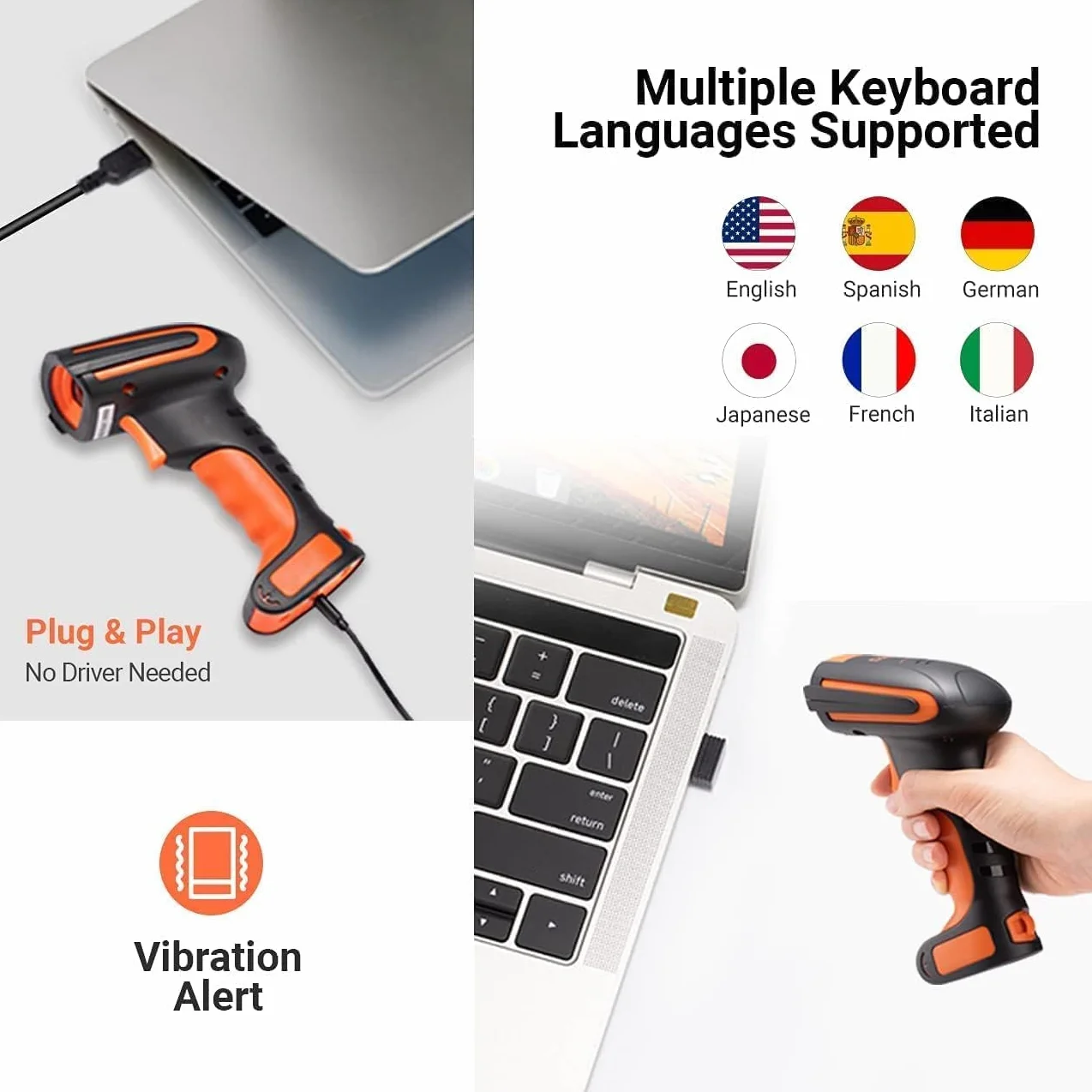 Tera Pro zmodernizowany przemysłowy bezprzewodowy skaner kodów kreskowych 1D, laserowy czytnik kodów kreskowych, ekstremalna odporność na uderzenia, działa z Bluetooth 2.4G Wireless do systemu Windows