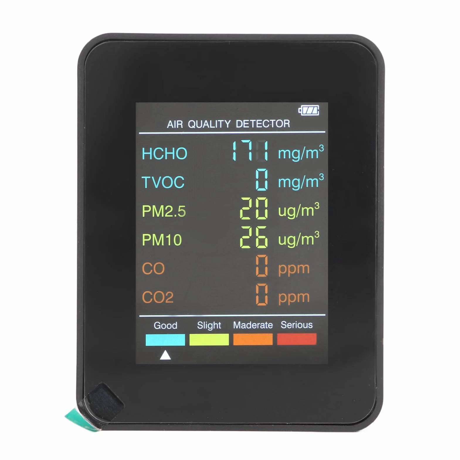 Detektor CO2 TVOC HCHO, Przenośny Monitor Jakości Powietrza PM2.5 PM10 z Alarmem (Czarny)