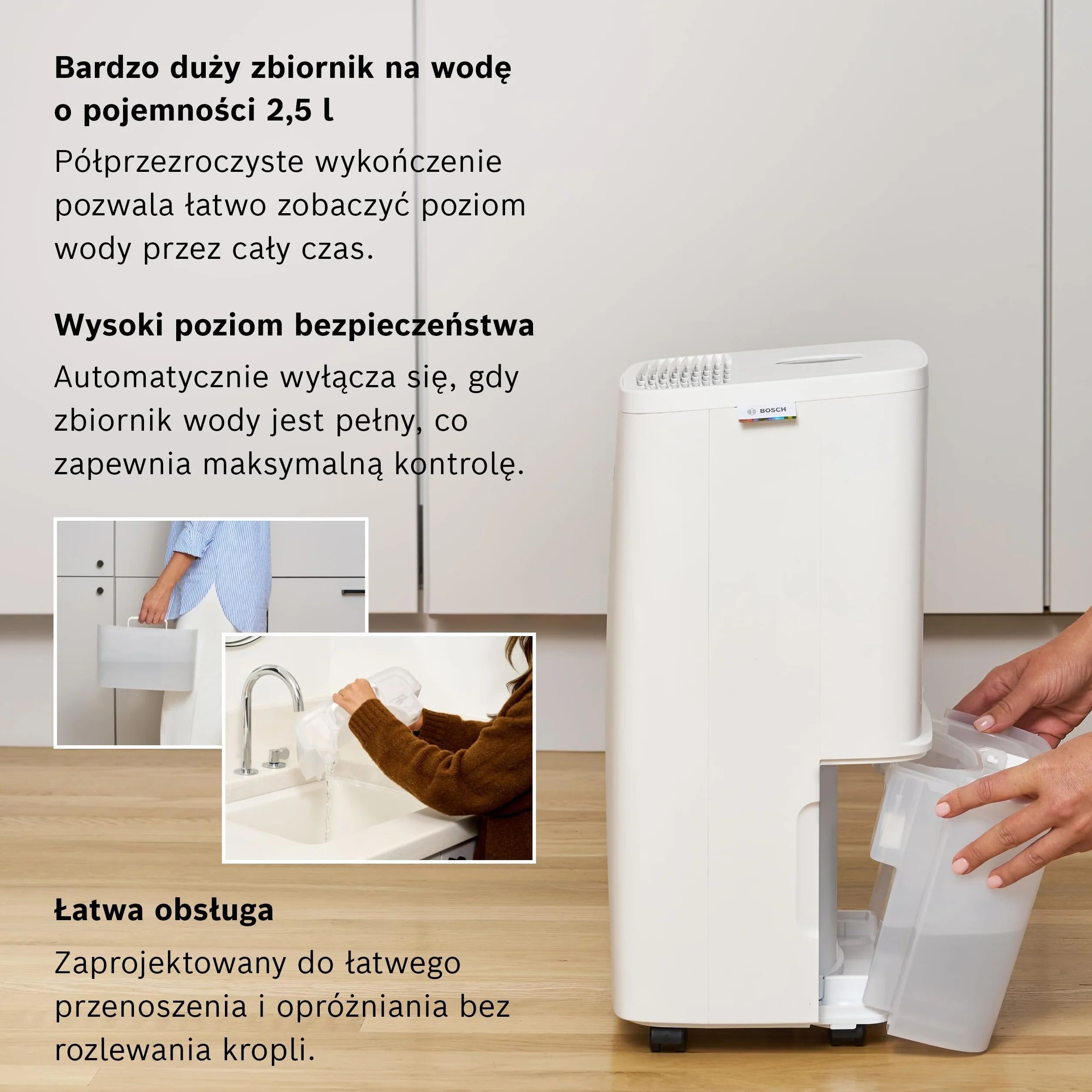 Bosch Dry 1000 - Osuszacz powietrza - łatwy. Wydajny. Cichy. Do domu i sypialni - Do Powierzchni do 17 m² - Szybkie suszenie prania