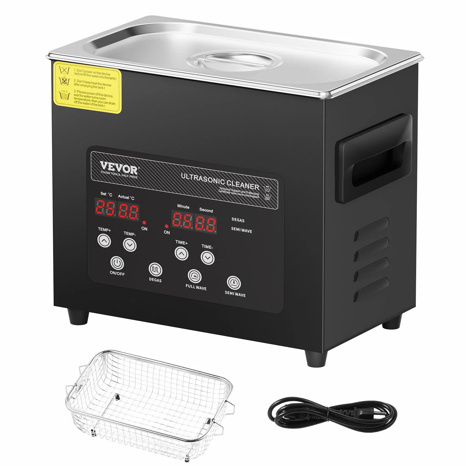 VEVOR Ultradźwiękowy odkurzacz 3L 120W 40kHz cyfrowa maszyna czyszcząca z zegarem i grzejnikiem