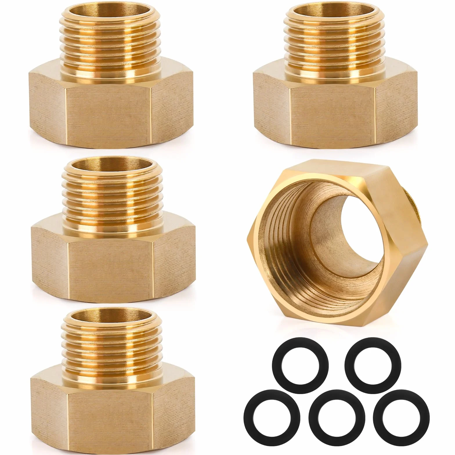 5 sztuk redukcja 3/4 do 1/2, przedłużenie redukcyjne AG/IG, przedłużenie redukcyjne G1/2" na zewnątrz (Ø 20,3 mm) x G3/4" wewnątrz (Ø 24 mm), reduktor do konwersji połączeń rurowych