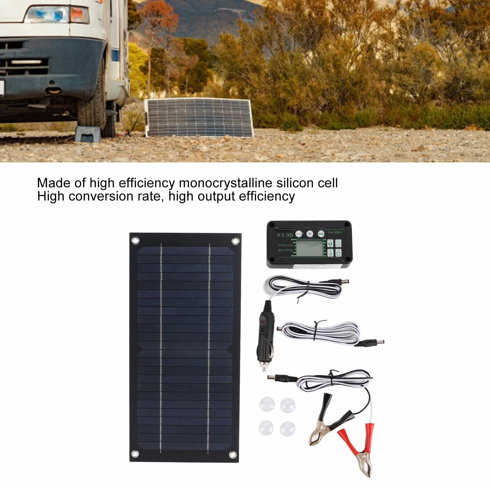 600 W Solar Panelu Ładowarka Monokrystaliczny Krzem 100A Zestaw Kontrolera ładowania z przedłużaczką Klipsów Akumulatorów i Klips o Ring Terminal Fit RV Car Camp Off Grid Aplikacje