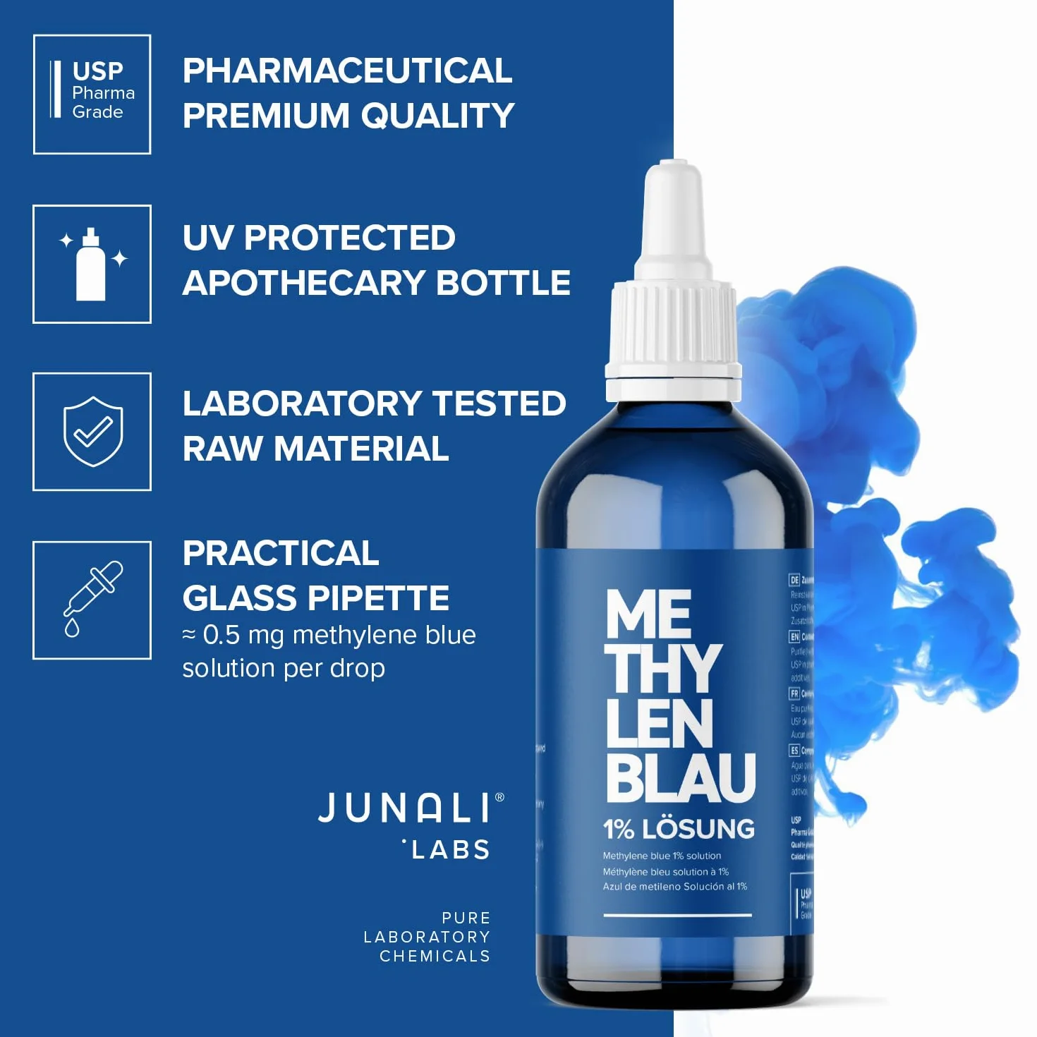 Roztwór Metylenblau 1% USP Jakość farmaceutyczna 2x 100 ml JUNALI