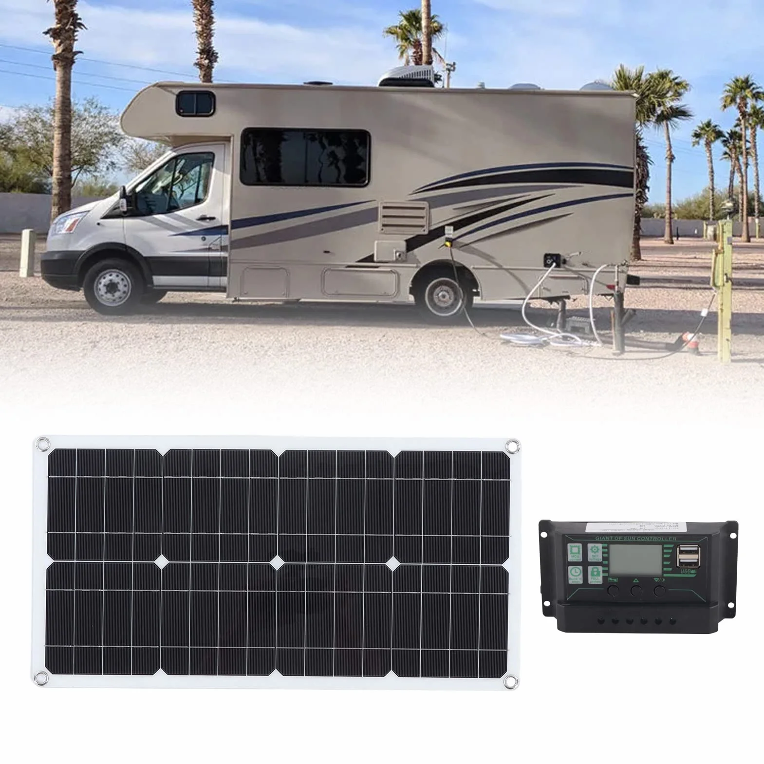 Zestaw paneli słonecznych zestaw startowy przenośnego panelu 250W 12V/24V z monokrystalicznym paneliem + kontroler ładowania 10A do samochodu, kempingowego, łodzi